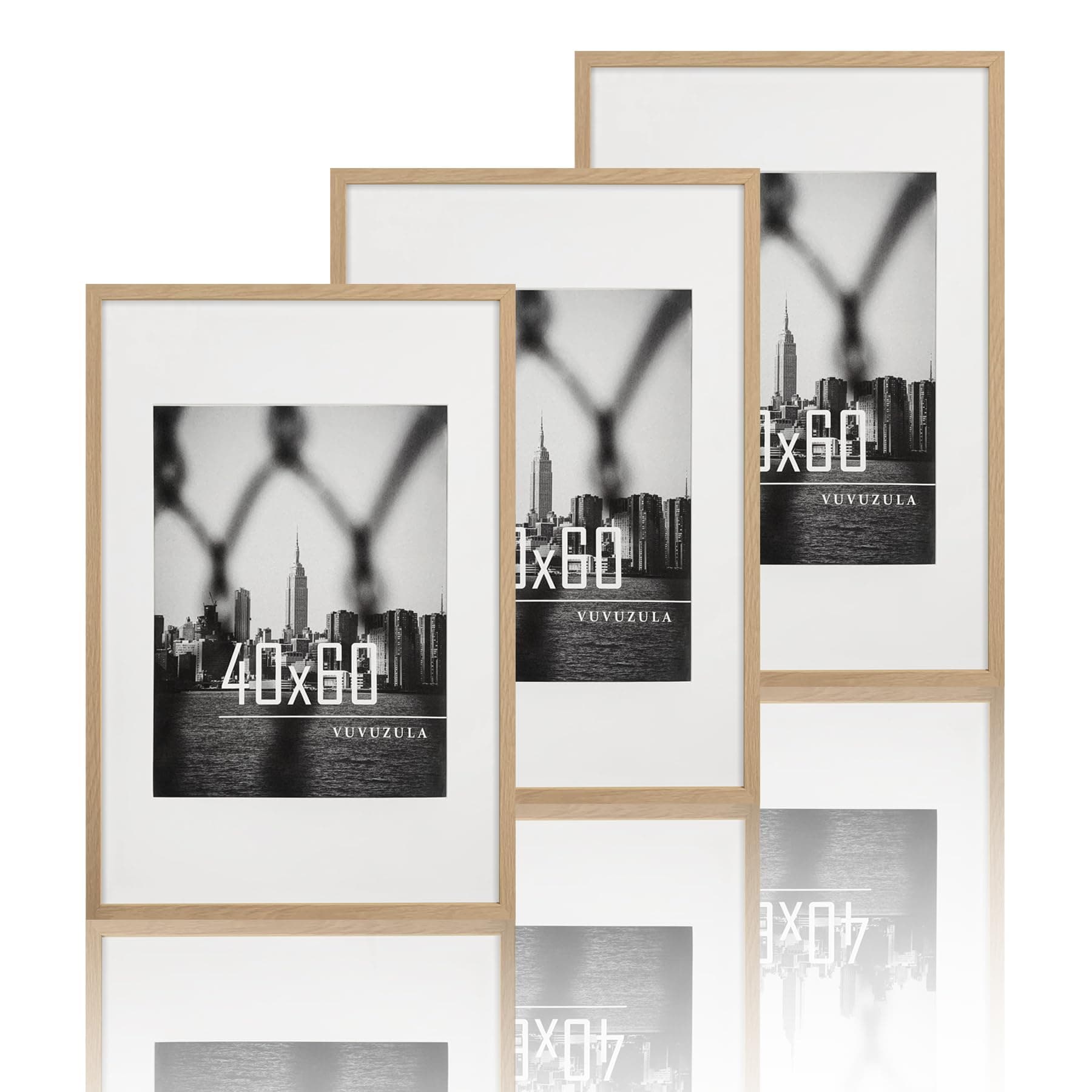 VUVUZULA Cadre photo 40 x 60 cm Chêne Ensemble de 3 Cadres photo Cadre en bois Cadre naturel avec support Cadre pour affiche