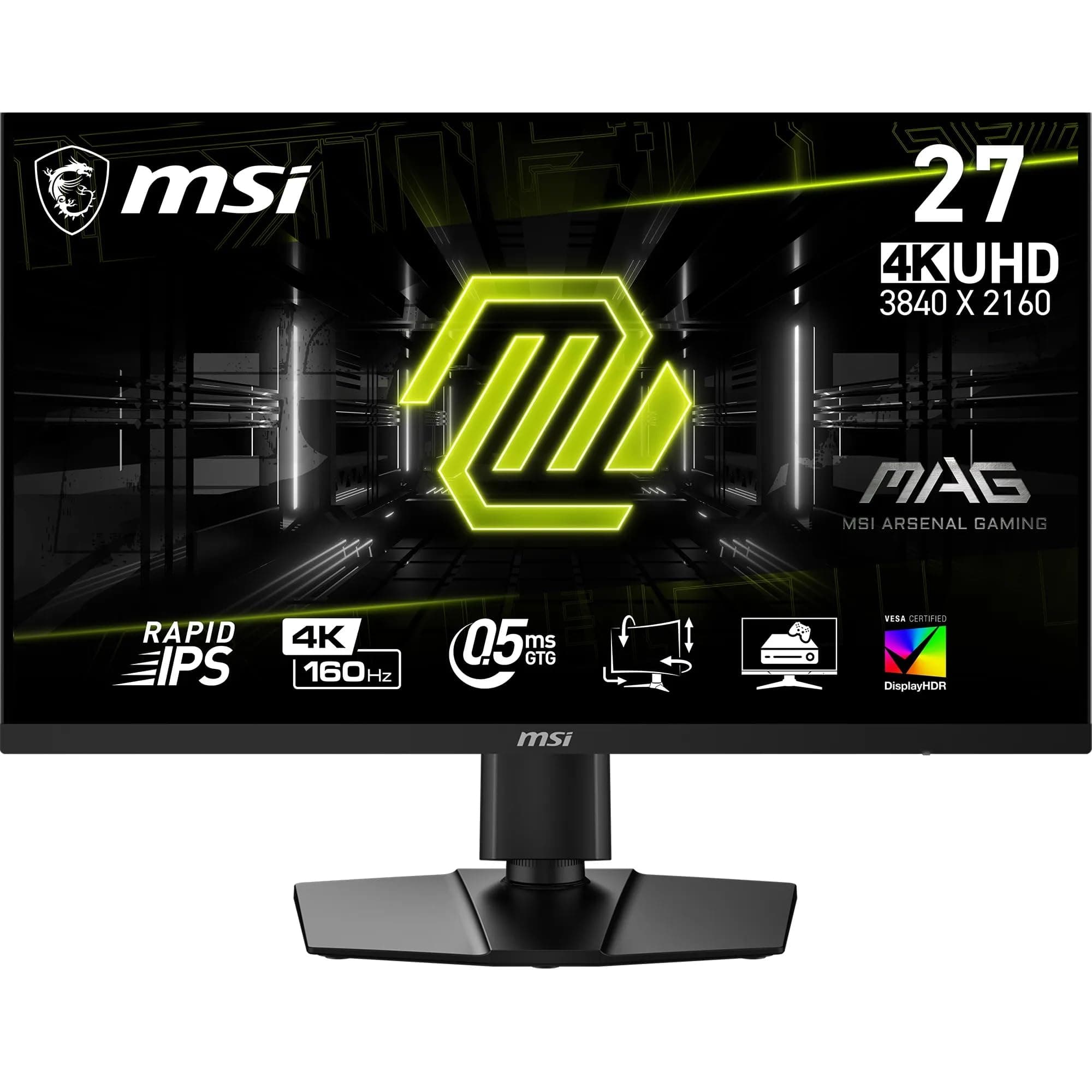 MSI MAG 274UPF E2 Écran Gaming 27“ UHD 4K - Dalle IPS 3840x2160, 160 Hz / 0,5 ms (GtG), 133% sRGB, Design sans Cadre, DisplayHDR 400, DisplayPort 1.4a, HDMI, USB Type-C