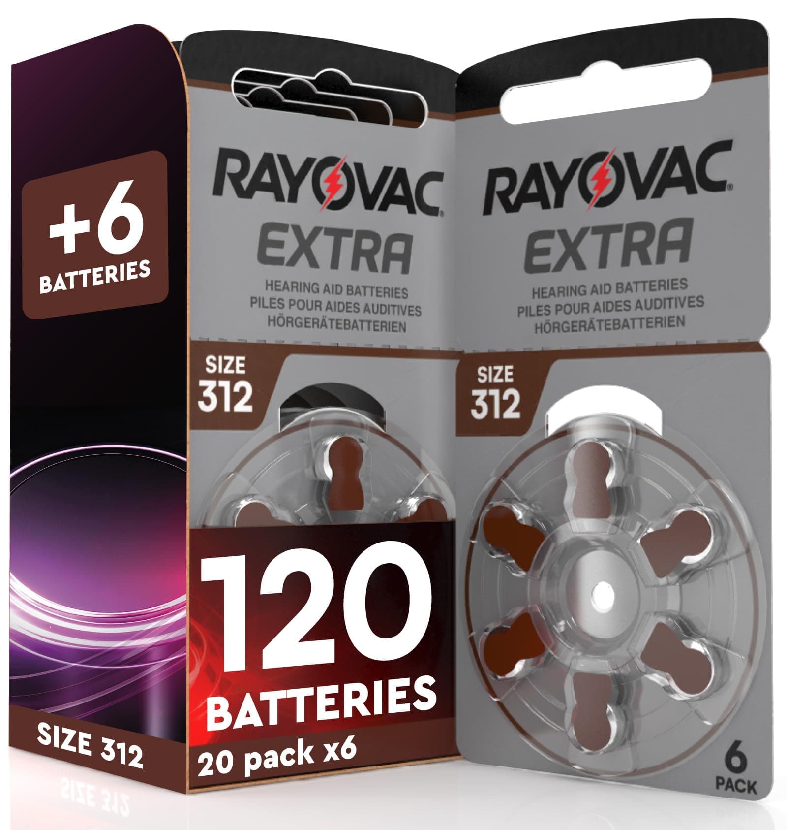 120 Piles pour Appareils Auditifs 312 Rayovac Extra Suond Fusion +6 Udivita | 20+1 Plaquettes de 6 Batteries