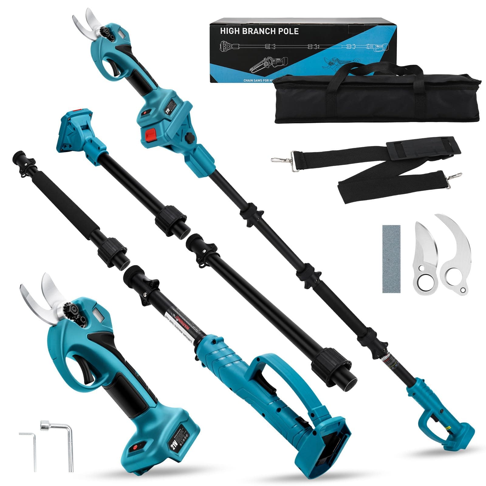 Secateur electrique sans fil avec Perche pour Makita 18V, Portée de 4,6 m, 45 mm Secateur Telescopique Electrique & Sécateur à Batterie, Professionnel Secateur de Jardin Moteur Sans Balai