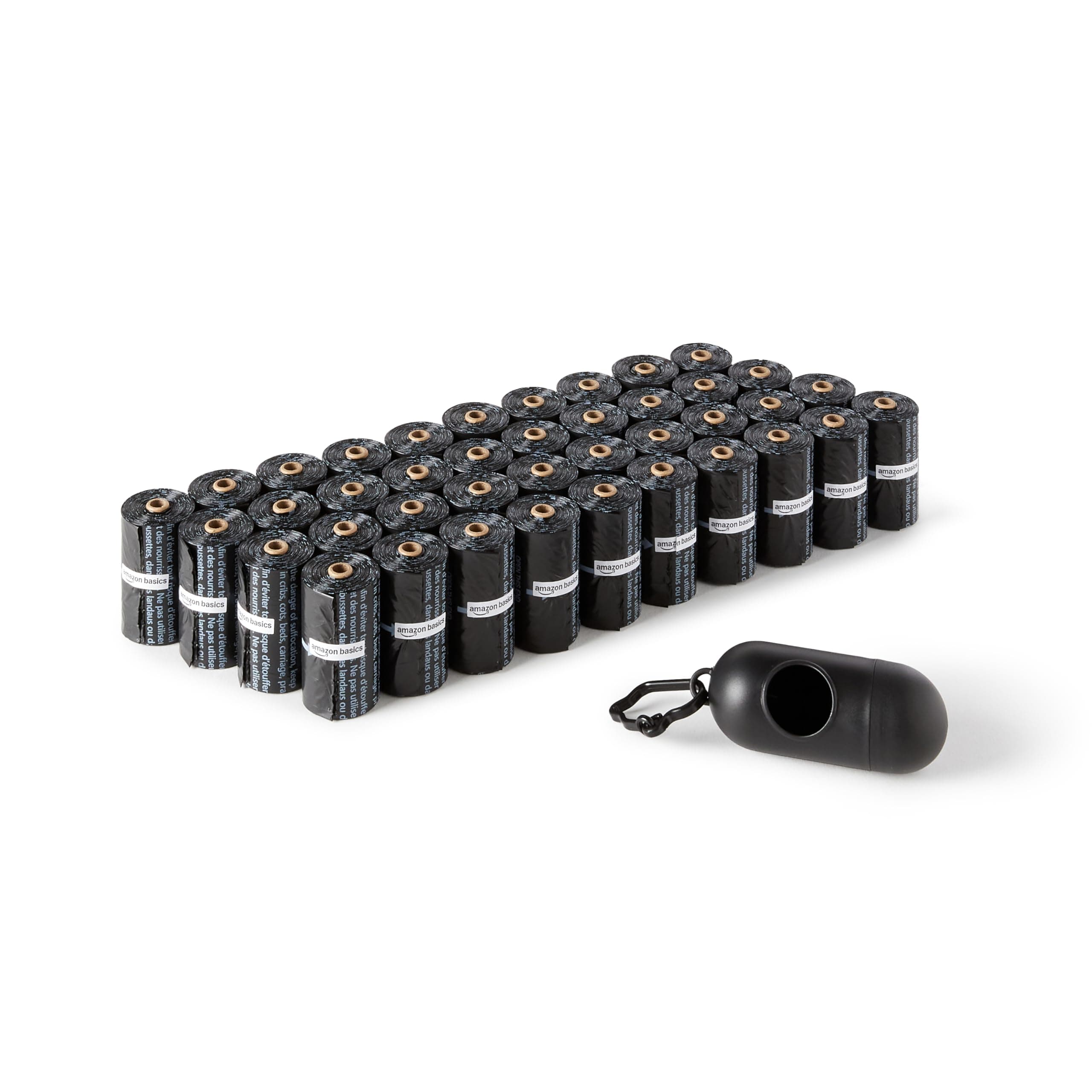 Amazon Basics Lot de 600 sacs à déjections canines avec distributeur et clip pour laisse, non parfumés, 40 paquets de 15 sacs