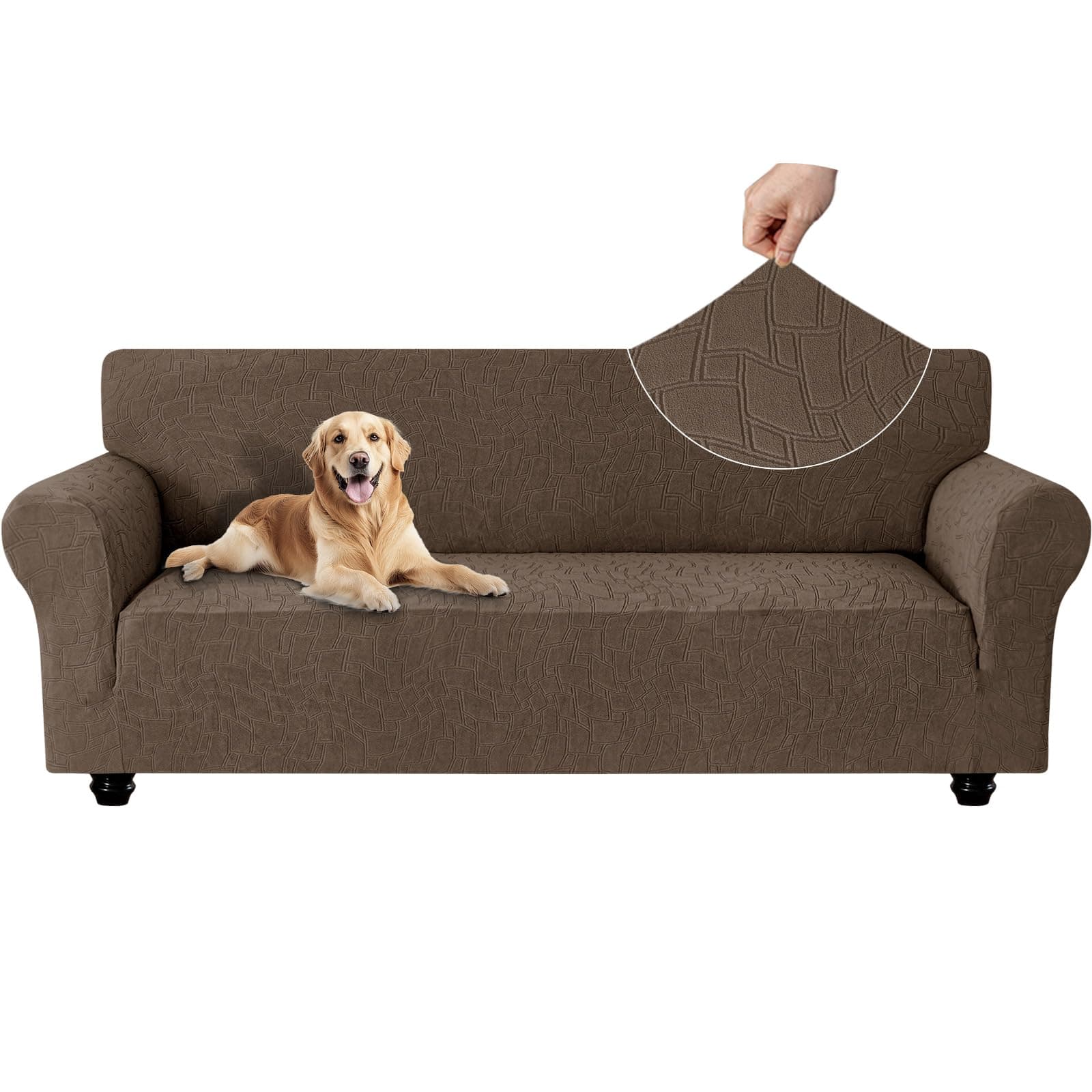 Ystyle Funda Sofa 4 Plazas, Couch Cover Elasticas, Funda para Sofa Antiarañazos Gatos, Forros para Sofas Antideslizante, Protector Sofa Antimanchas Lavable Anti Perros, Marrón