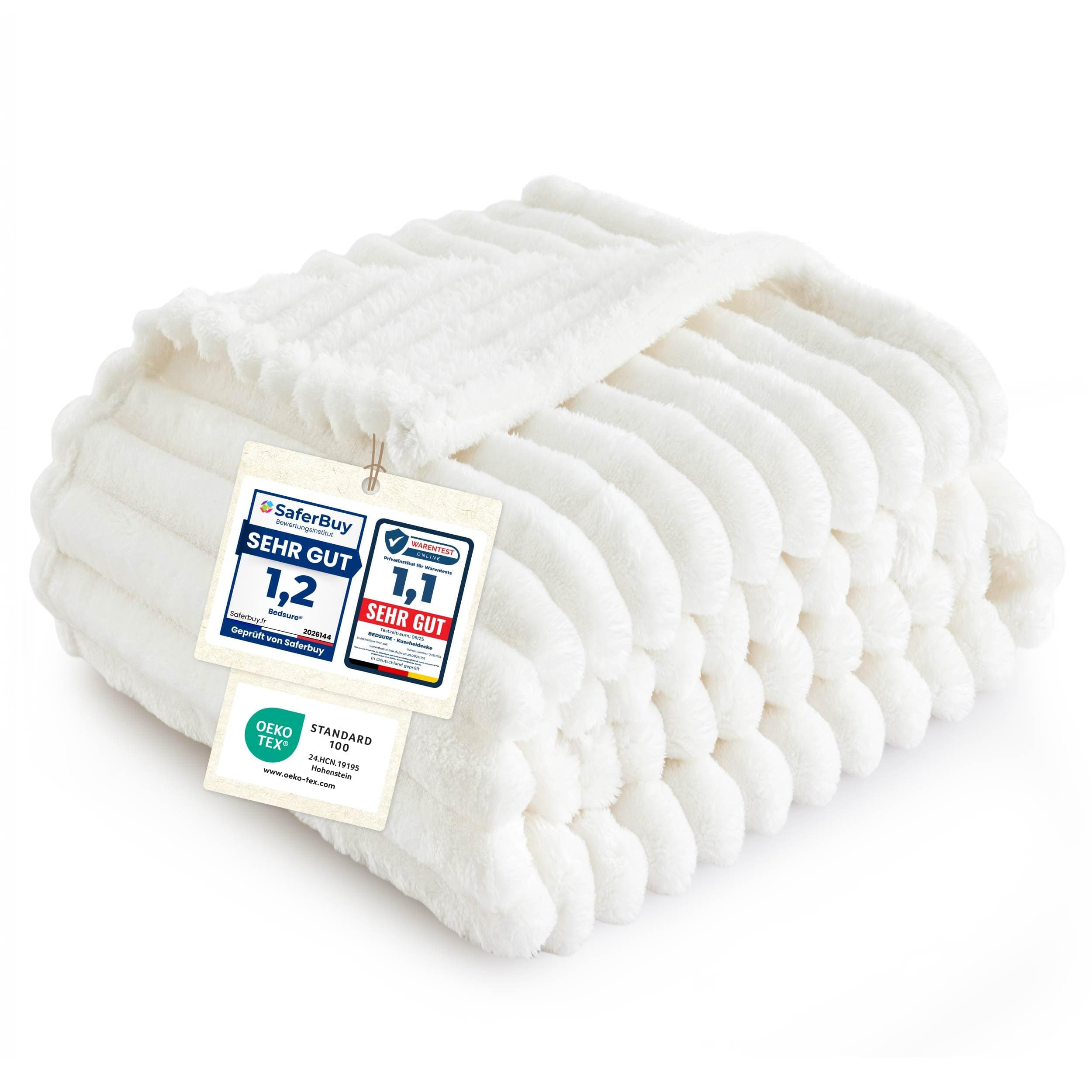 BEDSURE Kuscheldecke 150x200 Zimmer Deko - Tagesdecke, Wollweiß | Geschenke für Frauen, Weich Sofadecke & Wolldecke, Warme Grobe Korddecke für Couch, Schlafzimmer & Wohnzimmer,Waschbar