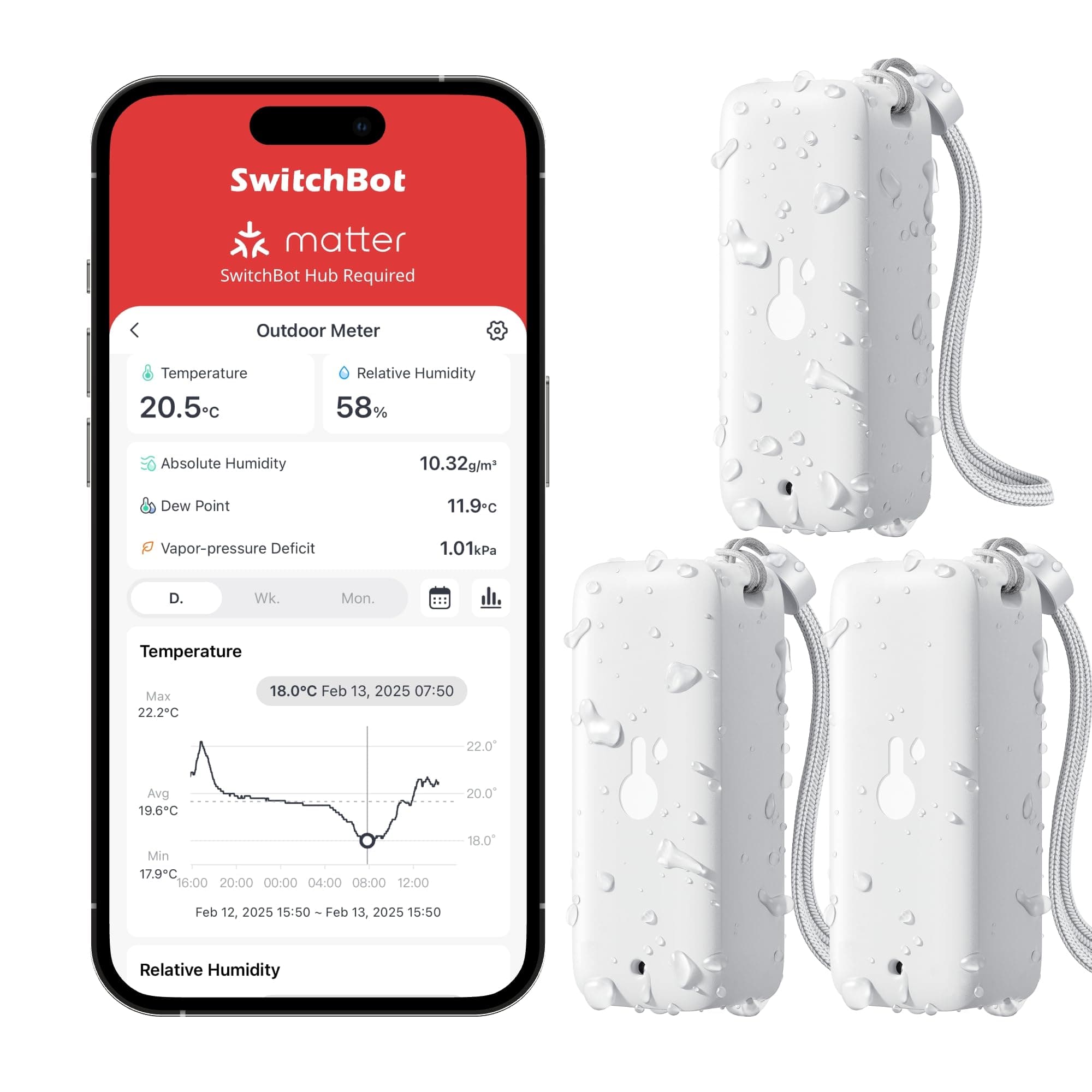 SwitchBot IP65 Hygromètre Thermomètre Intérieur Extérieur, Portée Bluetooth de 100m, Capteur d'Humidité/Dewpoint/VPD/Absolu, Stockage de Données Gratuit à Exporter, 2 Ans de Durée de vie des Piles