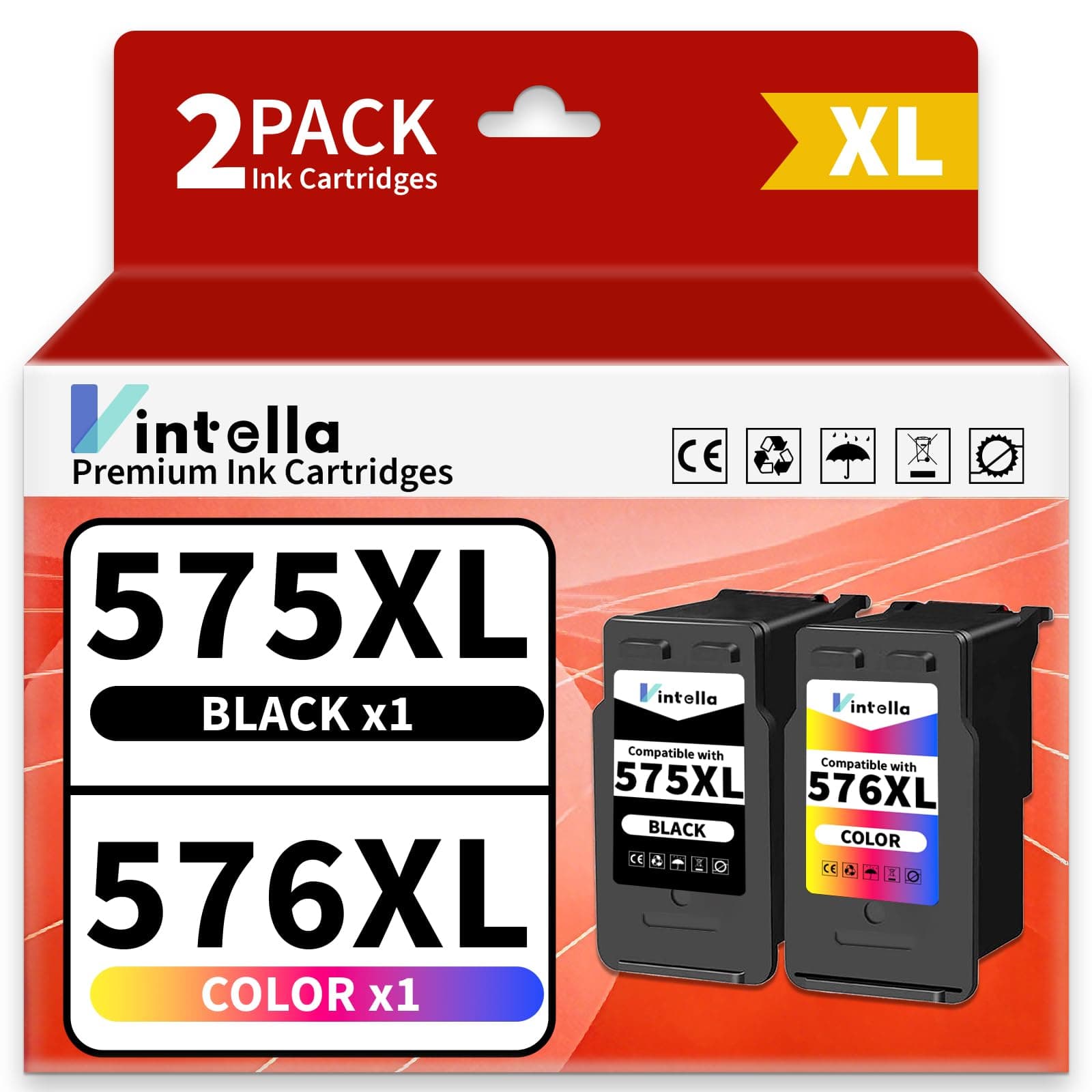 Vintella PG-575XL CL-576XL Cartouches d'encre Remplacement pour Canon 575 et 576 575XL 576XL pour Canon PIXMA TR4755i TR4756i TS3750i TS3550i TS3551i TR4750i TR4751i TS3751i TS3752i (Noir, Couleur)