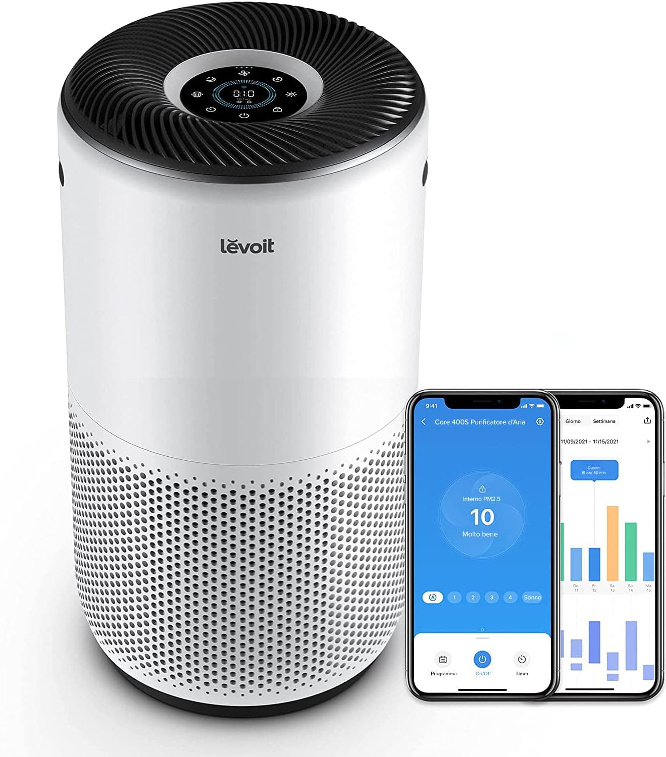 Levoit Purificatore d'Aria Intelligente con App e Alexa, Filtro HEPA + Carbone Attivo, CADR 433 m³/h fino a 90 m², Silenzioso, Display PM2.5, Modalità Auto, per Allergie Odori Allergi Polvere Polline