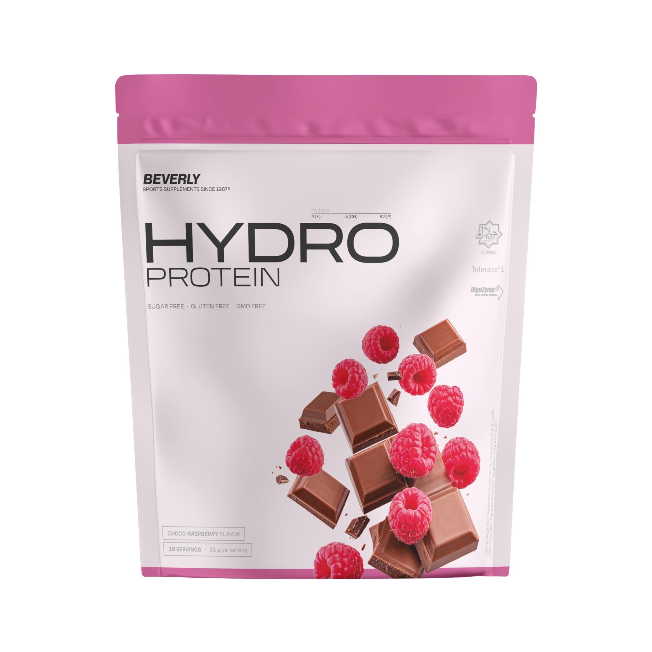 Beverly HYDRO PROTEIN – Proteína Hidrolizada de Suero con DigeZyme® y Tolerase® | 29 g Proteína por Ración | 1 kg (28 Servicios) | Alta Digestibilidad (Chocolate frambuesa)