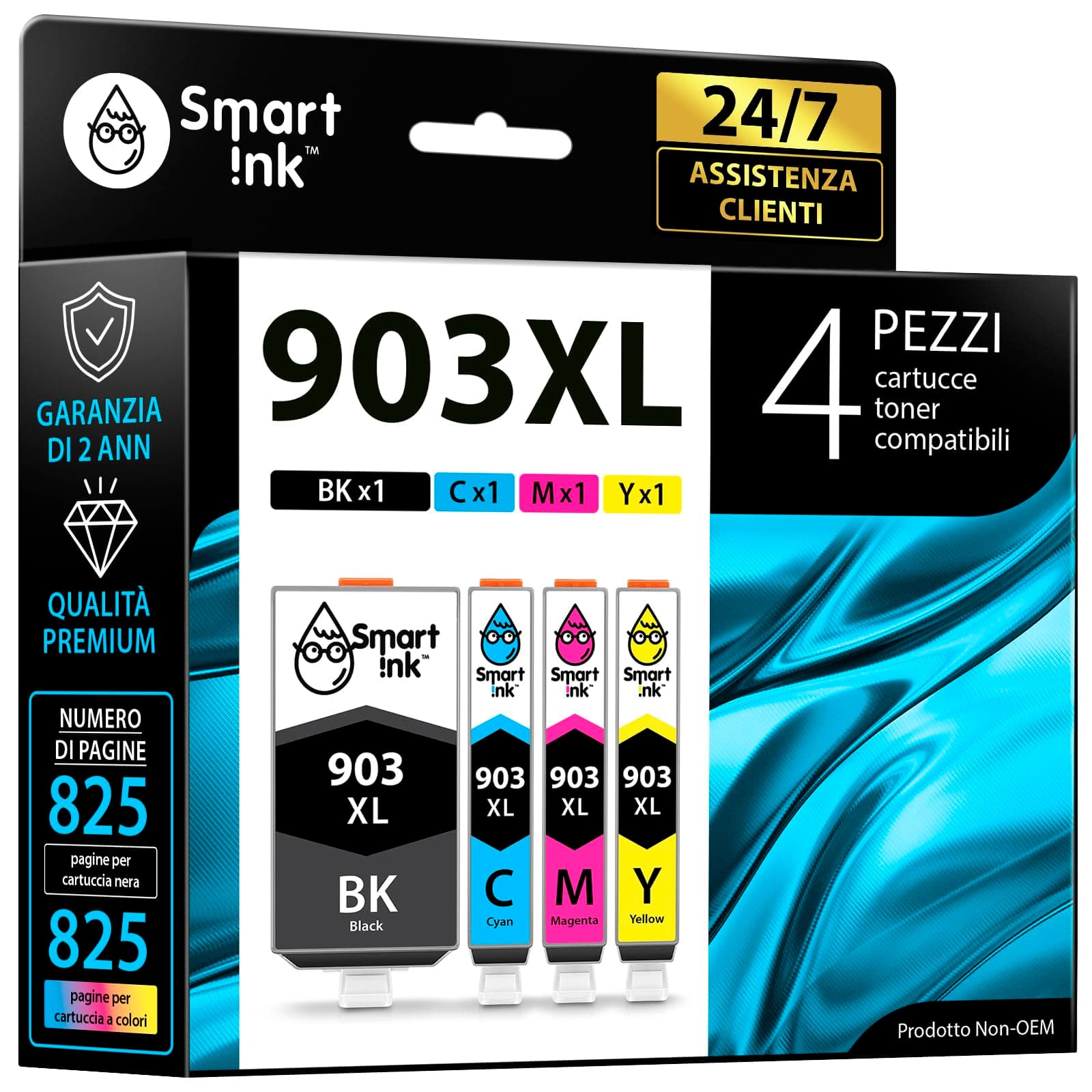 Smart Ink Compatibile Cartuccia d'inchiostro In sostituzione di HP 903 XL 903XL (BK XL & /C/M/Y XL 4 Combo Pack) con tecnologia chip avanzata per la ricarica delle OfficeJet 6950 6960 6970