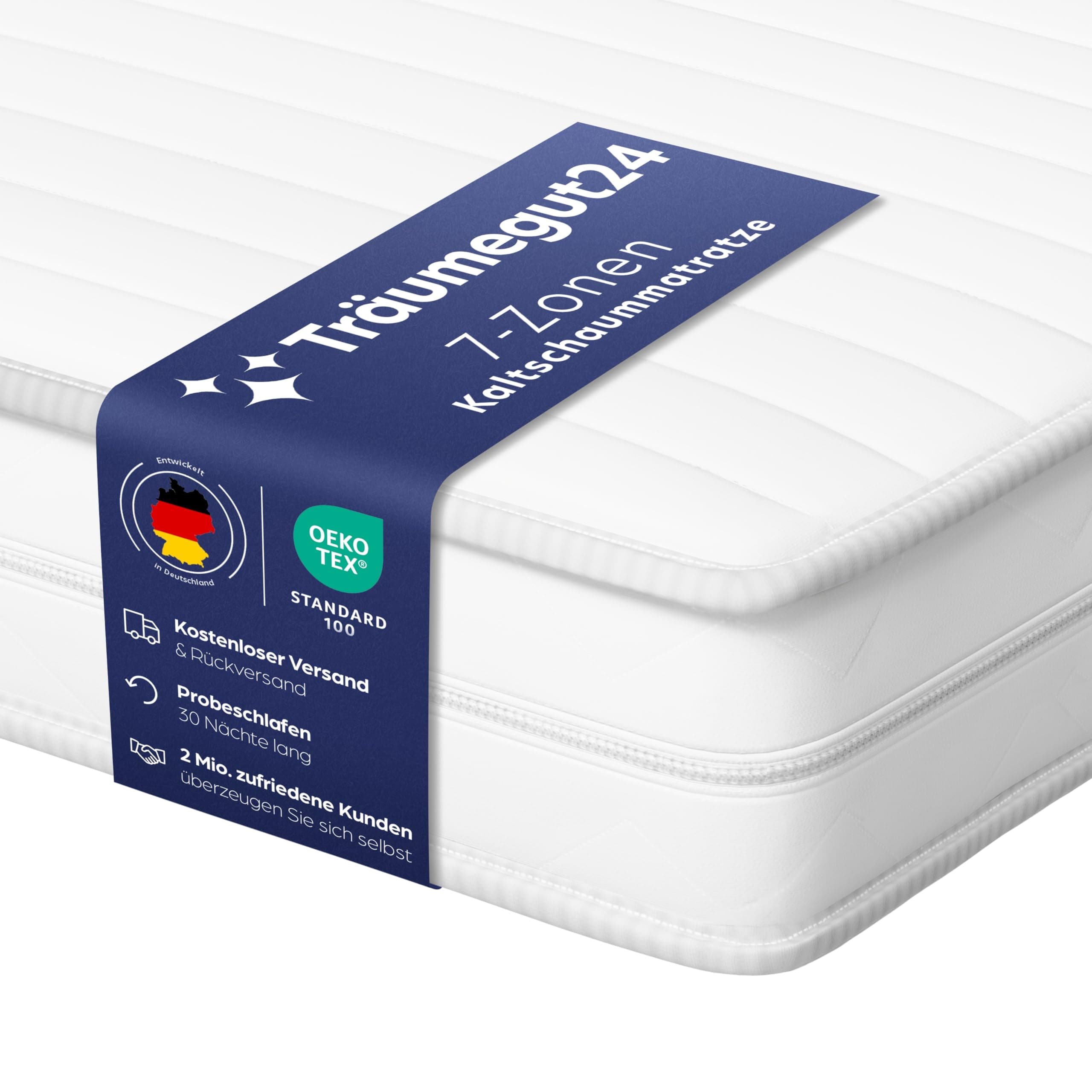 Träumegut24 AquaFlex 7-Zonen Matratze 140x200 cm | H2&H3 | Ergonomische Kaltschaummatratze | Hypoallergen & Antibakteriell | Bezug abnehmbar & waschbar | Oeko-TEX® (140 x 200 cm, H2&H3, 16 cm)