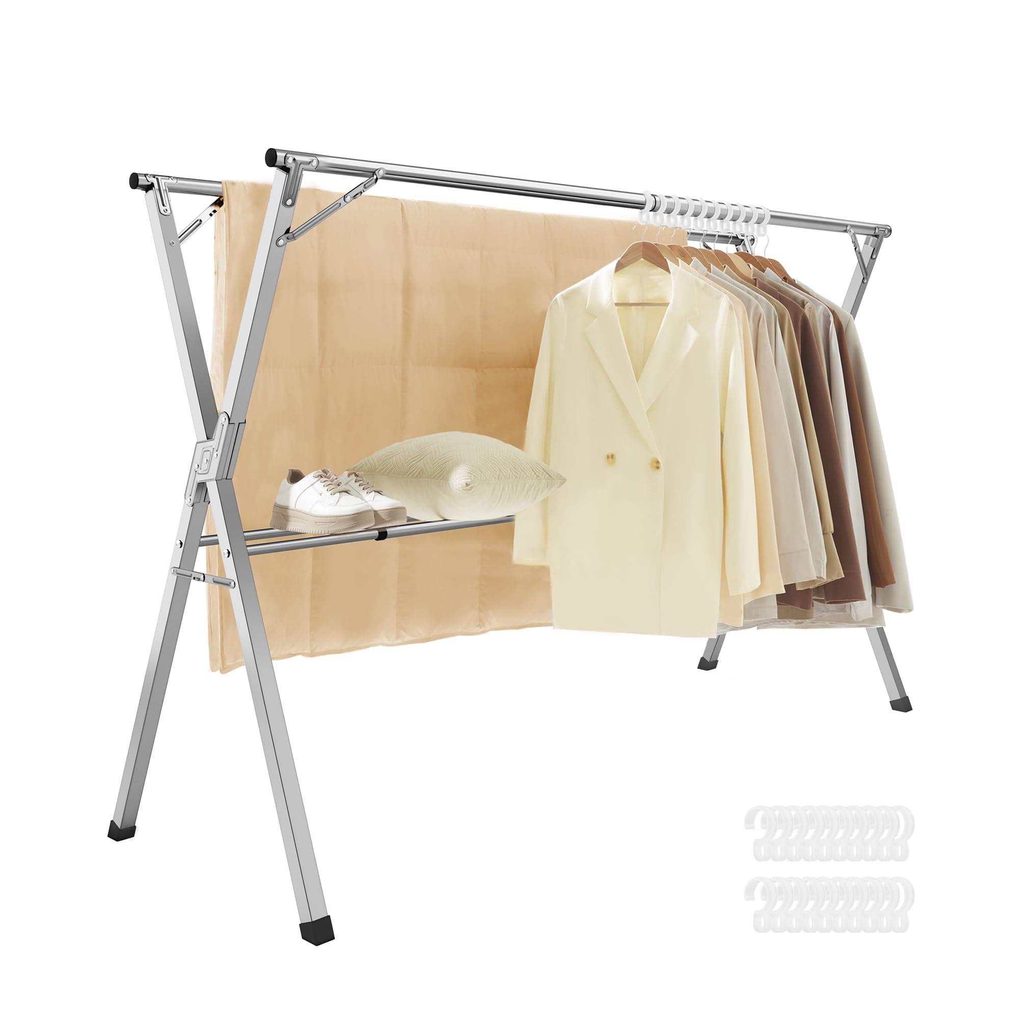 SONGMICS Étendoir à Linge Pliable, Séchoir à Linge sur Pied, Robuste, en Acier Inoxydable, pour Intérieur et Extérieur, Gris Tourterelle, Extensible de 143 à 238 cm LLR903E01
