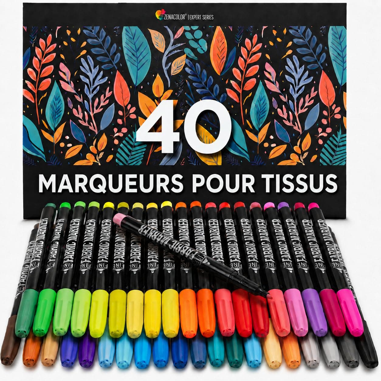 Zenacolor 40 Marqueurs Textile et Tissu - Feutre Textile Non-Toxique, Indélébile et Permanent à Pointe Fine - Idéal pour T Shirt, Sac Tissu, Tote Bag Vierge et Autres Tissus - Pour Enfant et Adulte