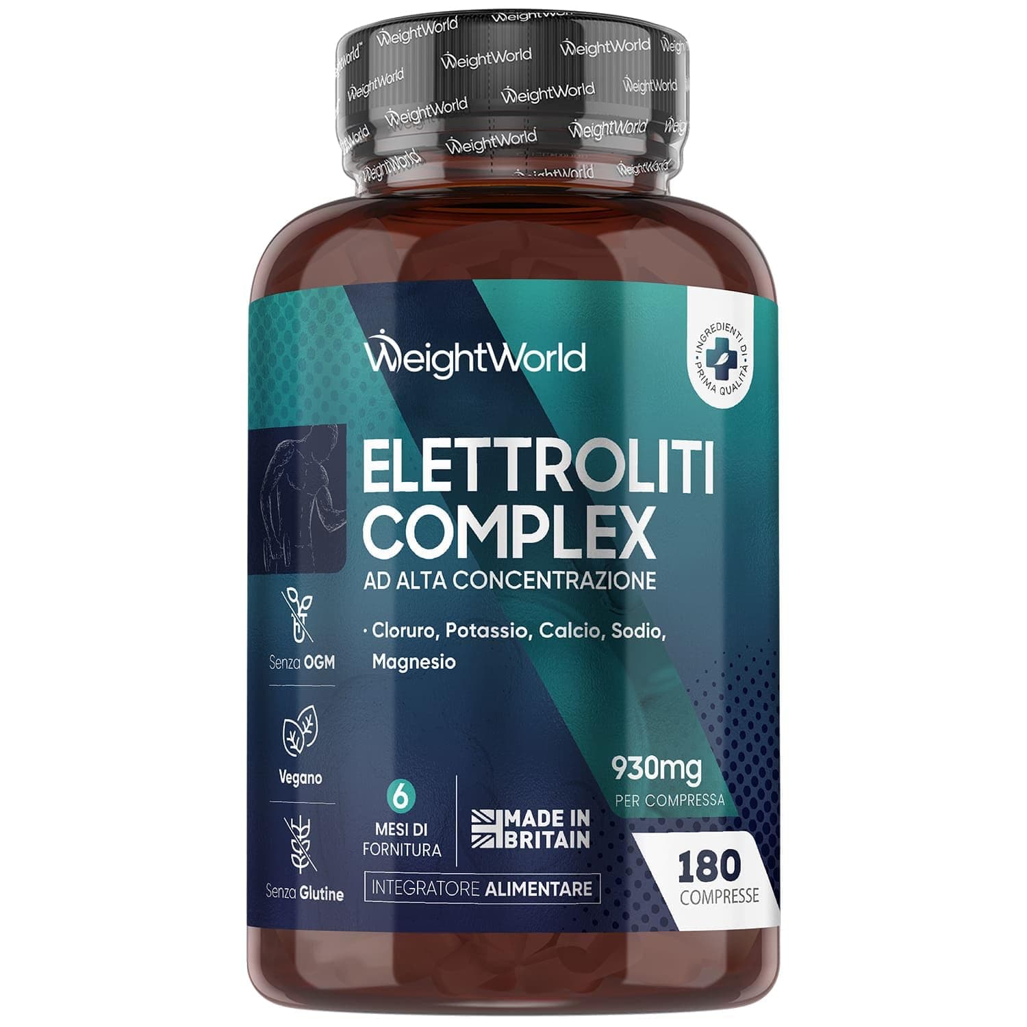 Elettroliti Vegani, 5 Sali Minerali, Magnesio, Potassio, Cloruro, Sodio Calcio, 6 Mesi di Scorta, 1 Compressa al Giorno, Elettroliti Integratore, Pre Workout, Post Workout, Electrolytes 180 Compresse