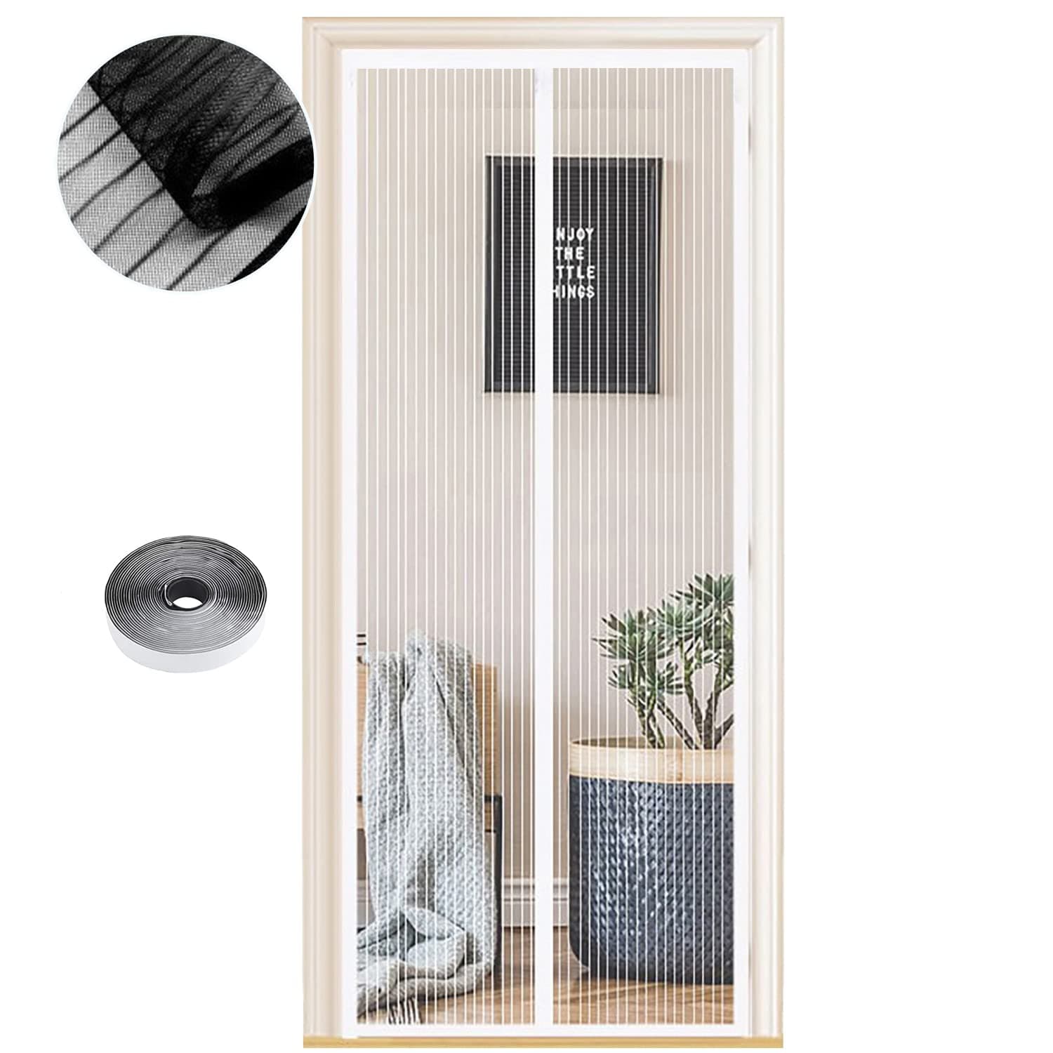 Zanzariera Magnetica per Porte 75 x 230 cm, Tenda Magnetica Zanzariera Porta, Nessun Attrezzo Richiesto, Facile da Installare, Adatto a Bambini e Animali Domestici, Strisce Bianche