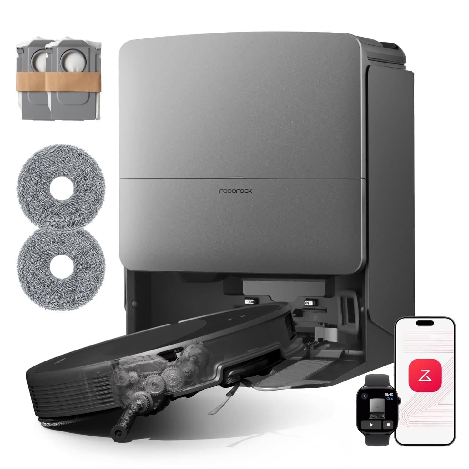 roborock Saros 20 Set Saugroboter mit Wischfunktion&angebbarem Wischmopp, AdaptiLift Chassis 3.0, 36,000 Pa Saugkraft, Autonomes StarSight System 2.0, DirTect-Technologie, Brandneues RockDock