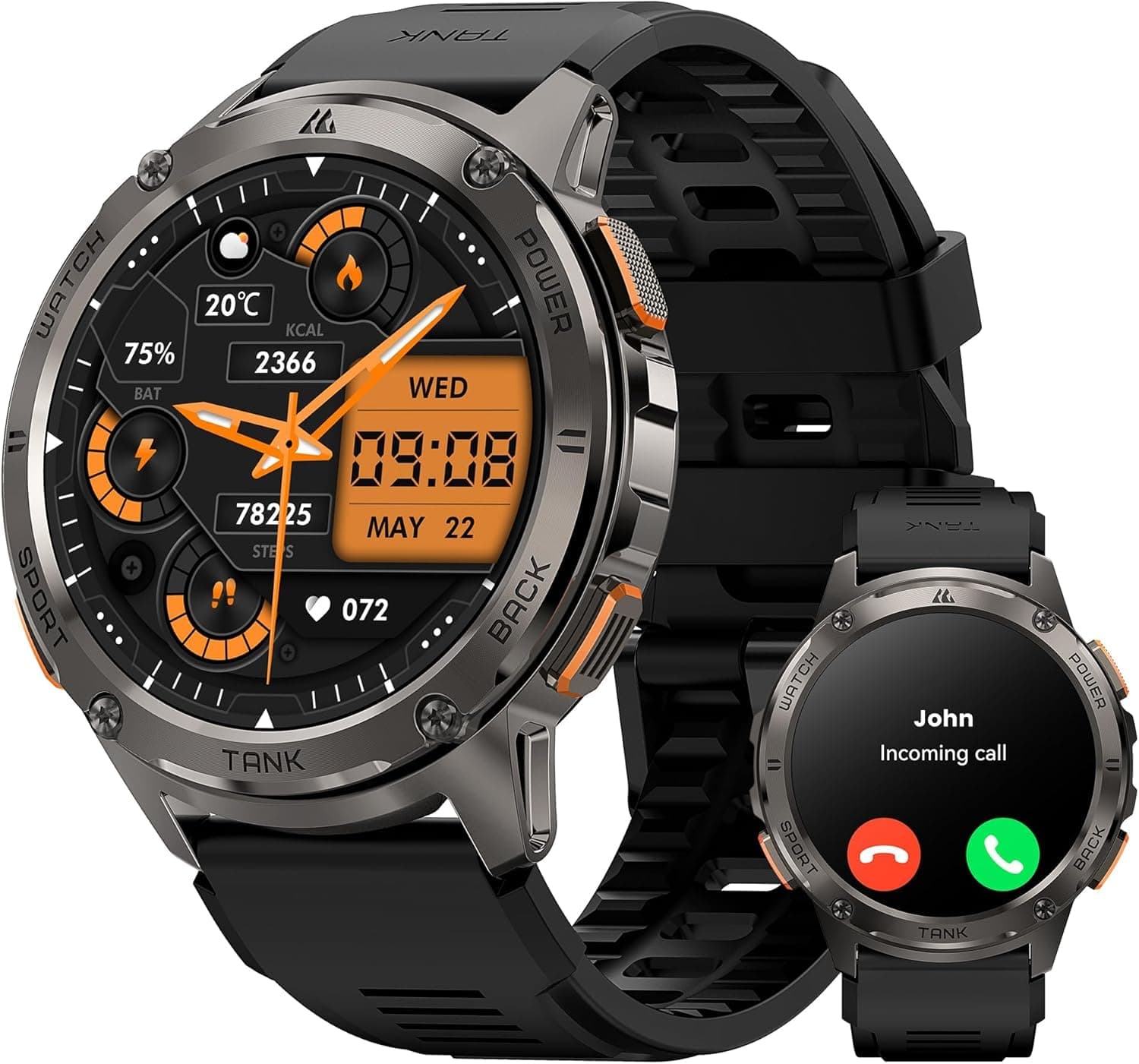 KOSPET Tank T3 - Reloj Inteligente para Hombre, batería de 50 días, 50 m, Impermeable, smartwatch con brújula altímetro, Llamada Bluetooth, 1,43" AMOLED, Seguimiento del sueño, frecuencia cardíaca