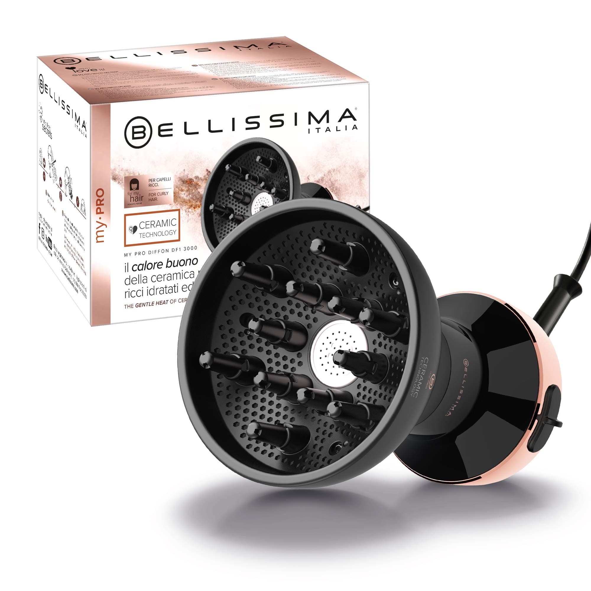 Bellissima Imetec My Pro Diffon Ceramic, Difusor de aire caliente para cabello rizado, tecnología cerámica, 700 W, 2 combinaciones aire/temperatura, secado delicado sin efecto encrespamiento, 700 W