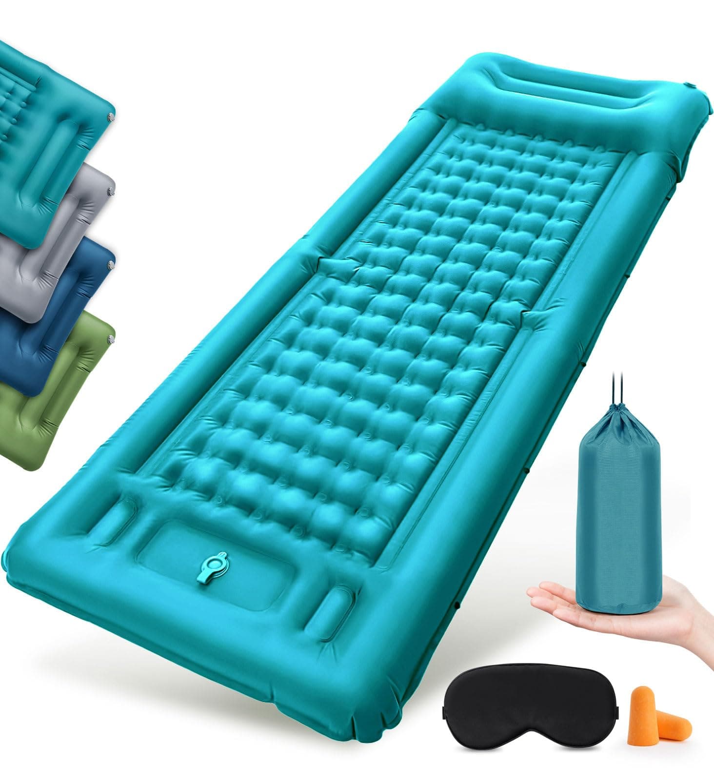NatuVort Materassino Campeggio 12CM Materassino Gonfiabile, Materasso Autogonfiabile con Pompa a Pedale Materasso Gonfiabile Singolo con Cuscino per Campeggio,Spiaggia, Picnic, Tenda,Blu Pavone