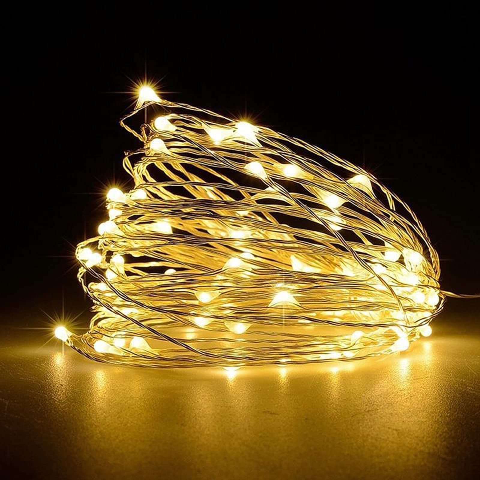 Jsdoin Lucine Led Decorative a Batteria,5M 50 LED Filo Luci Natale Led, Fairy Lights,Lucine Decorative per Camera Natale Interni e Esterni,Casa, Feste, Matrimonio (Bianco Caldo, 2 Pezzi)