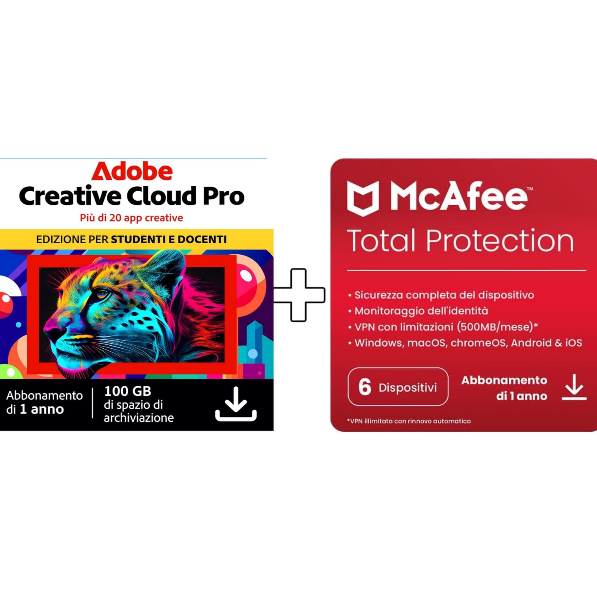 Adobe Creative Cloud All Apps Student & McAfee Total Protection 2025 | 6 Dispositivi |12 Mesi | Download Digitale | 2025 | 2025 | Codice d'attivazione via email
