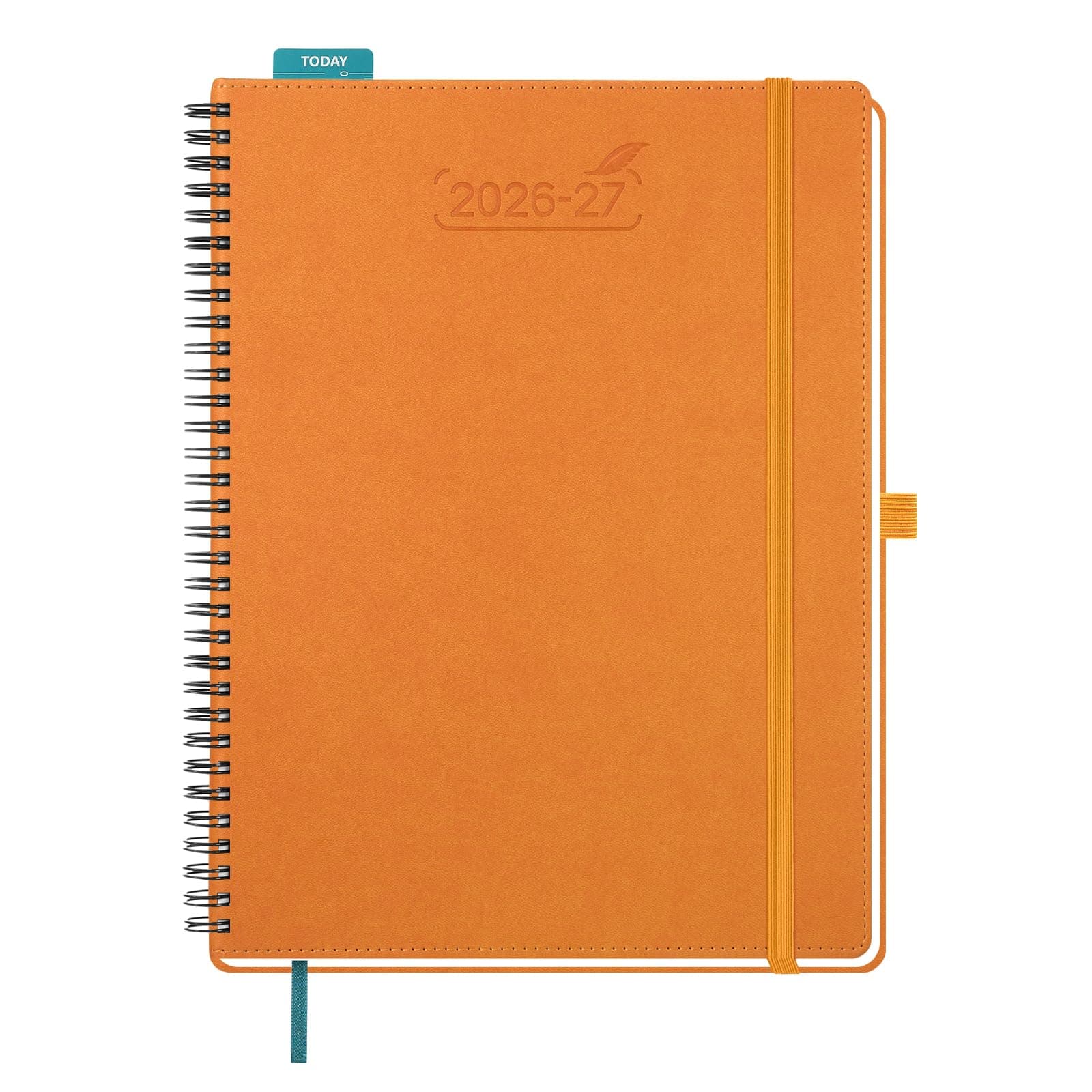 BEZEND Agenda 2026 2027 Settimanale Spirale A4 28 x 22 cm, 18 Mesi Diario Scuola da Lug.26 a Dic.27 con Portapenne Autoadesivo, Righello in Plastica, Copertina Morbida in Pelle PU - Arancione