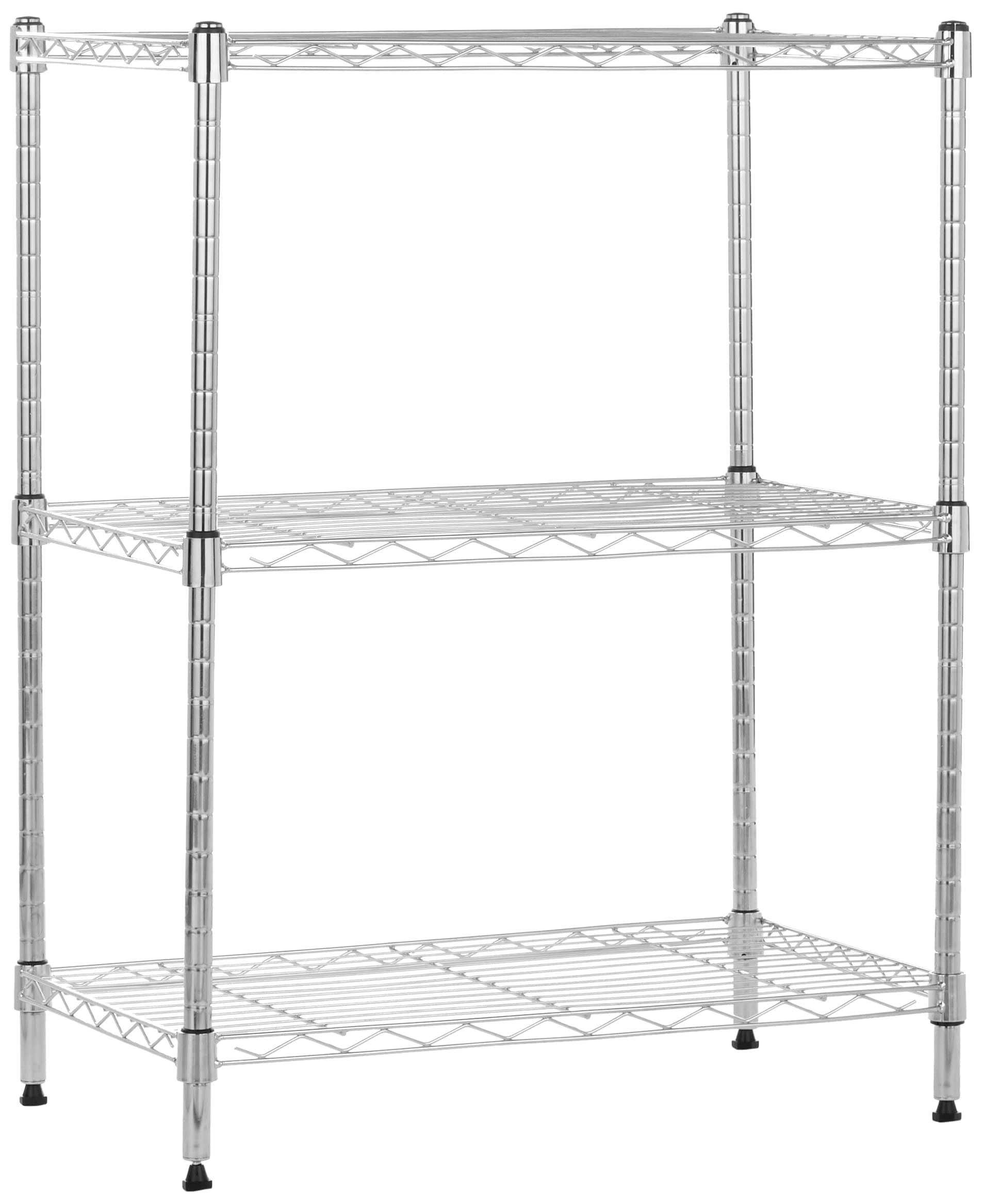 Amazon Basics Scaffaliera a 3 ripiani stretti, altezza dei ripianie piedini di livellamento regolabili, peso massimo 340 kg, Cromo, 34 x 58.9 x 76.2 cm (D x W x H)