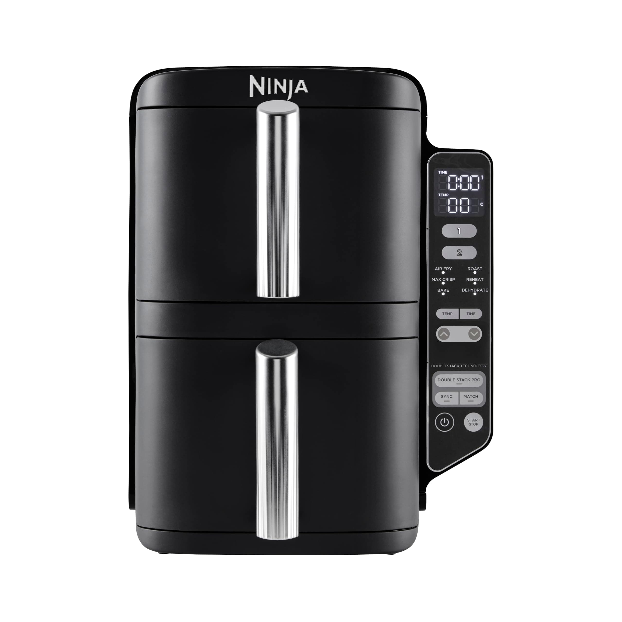 Ninja Double Stack - Friggitrice ad Aria Doppia Salvaspazio - Cottura Senza Olio in 2 Cestelli a 2 Scomparti, 4 livelli Totali - Capienza Totale 7,6L - Modello SL300EU, Colore Nero