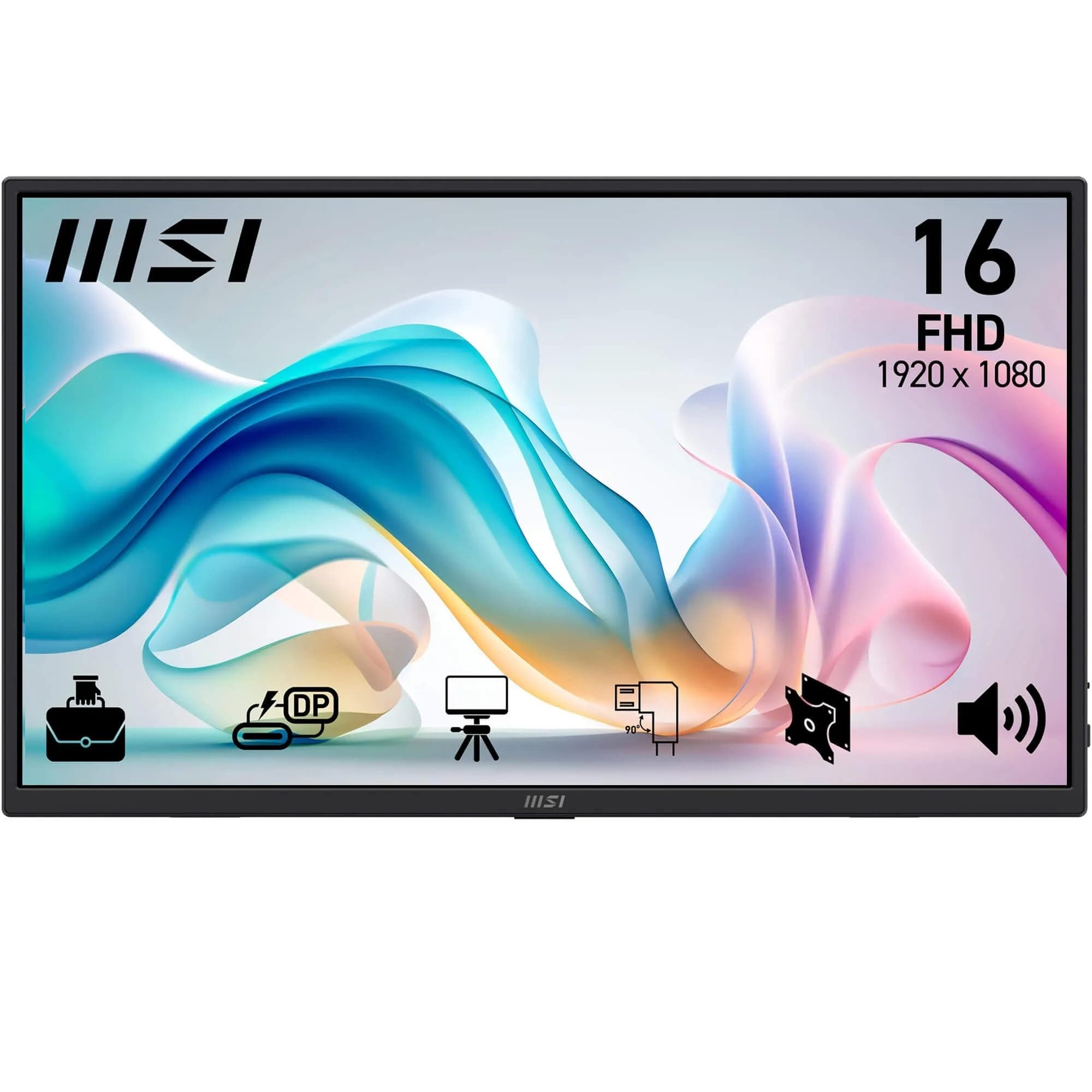 MSI Pro MP165A E6 Monitor portátil de 15,6" FHD, 1920 x 1080 IPS, 60 Hz, 4 ms, protección Ocular, Altavoz/micrófono Integrado, HDMI 2.0b, USB C (15 WPD), Montaje Vesa, Negro
