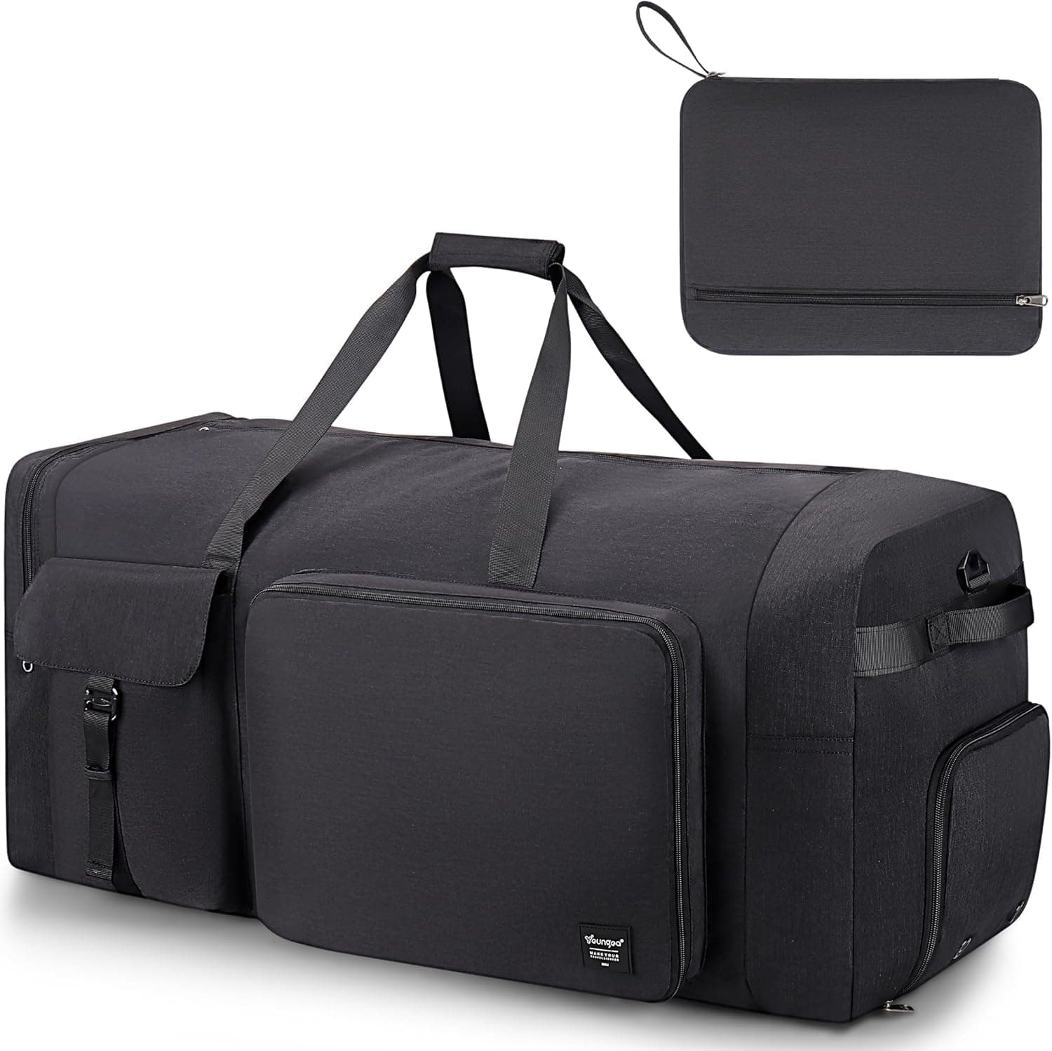 YOUNGOA Sac de Voyage Pliable pour Homme & Femme, 80L Grand Sac de Sport étanche avec Compartiment à Chaussures, Noir
