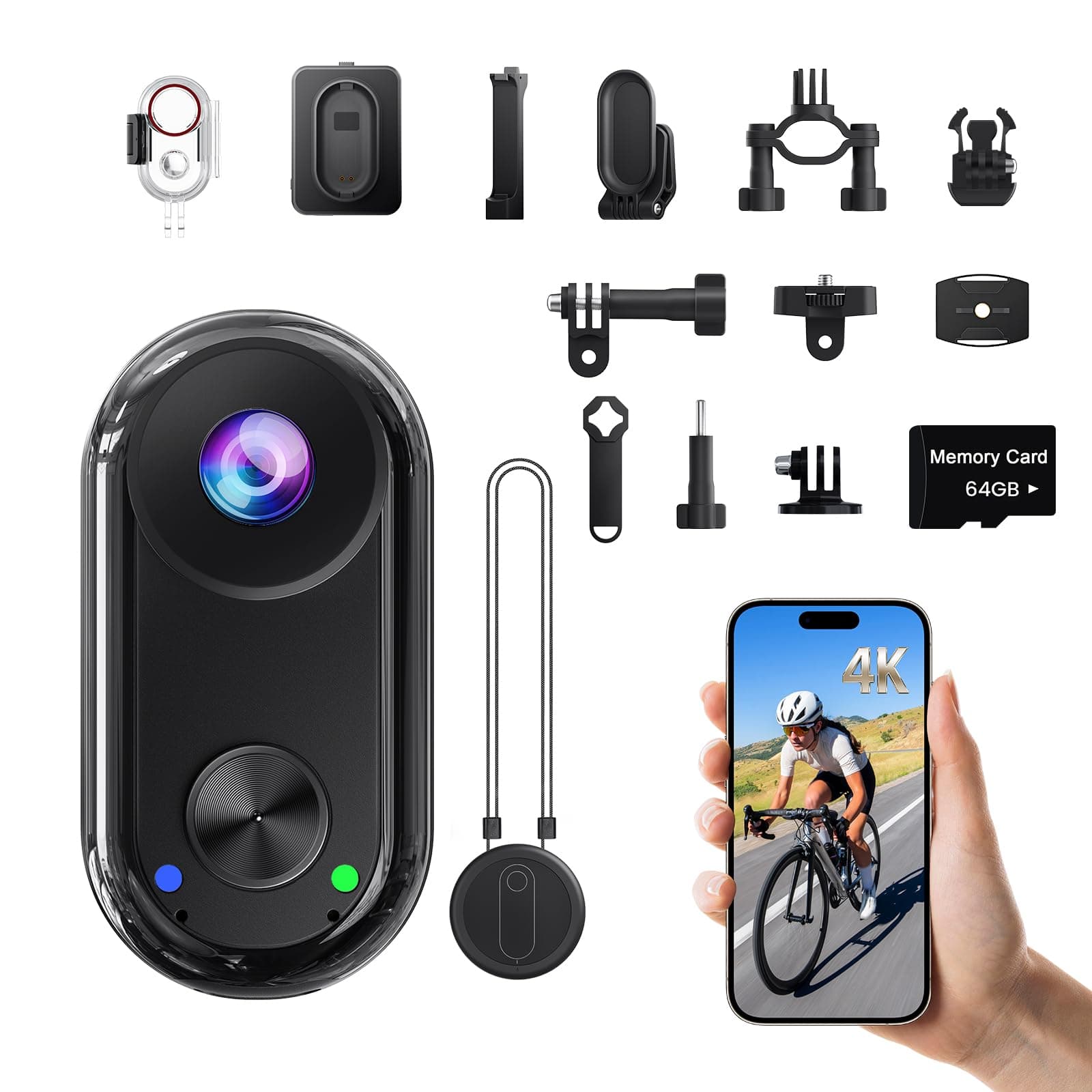 4K Mini Caméra Sport, 20MP Portable Body Camera, 6 Axes Stabilisation POV Caméra d'action,40M Caméra Étanche,WiFi Camera Portabl Sport Magnétique(Avec Carte TF de 64 Go et Accessoires de Fixation)