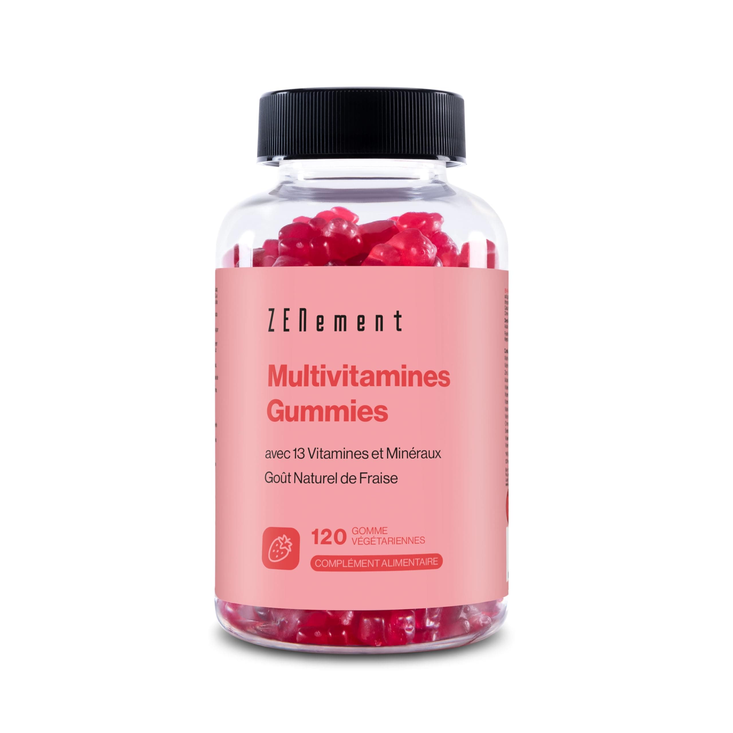 Multivitamines Gummies, avec 13 Vitamines et Minéraux, 120 Gomme Végétariennes | Goût Naturel de Fraise | Avec 13 Vitamines et Minéraux | Sans Gélatine, Végétarien, Sans Gluten | Zenement