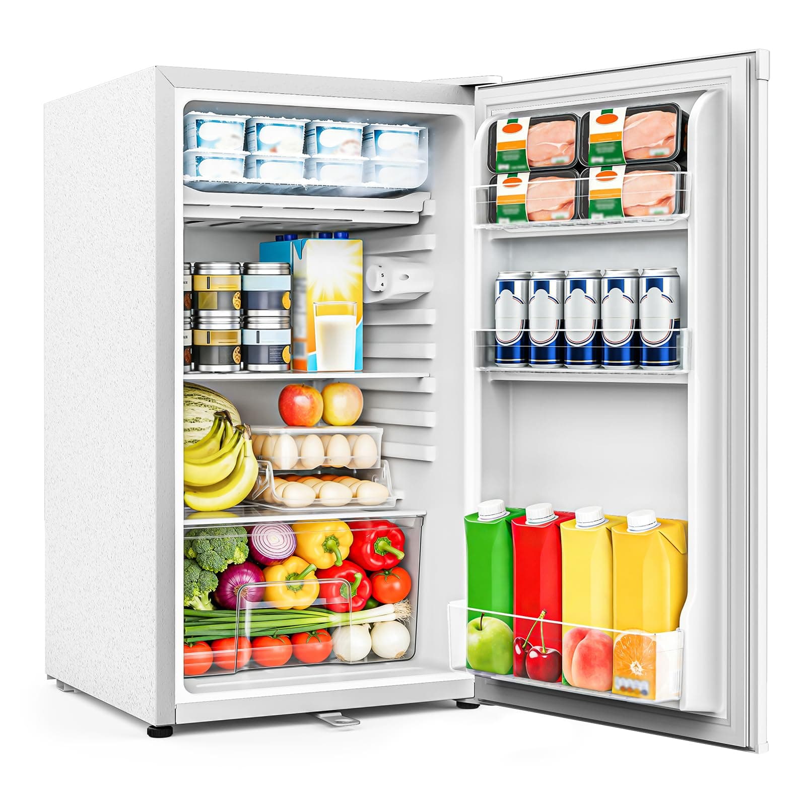 WELLENT 90L Kühlschrank ohne Gefrierfach - Kleiner Kühlschrank mit Umkehrbarer Tür und Kühlfach, 7-Stufiger Thermostat, Herausnehmbarem Glasregal, Extrem Leise und Energieeffizient