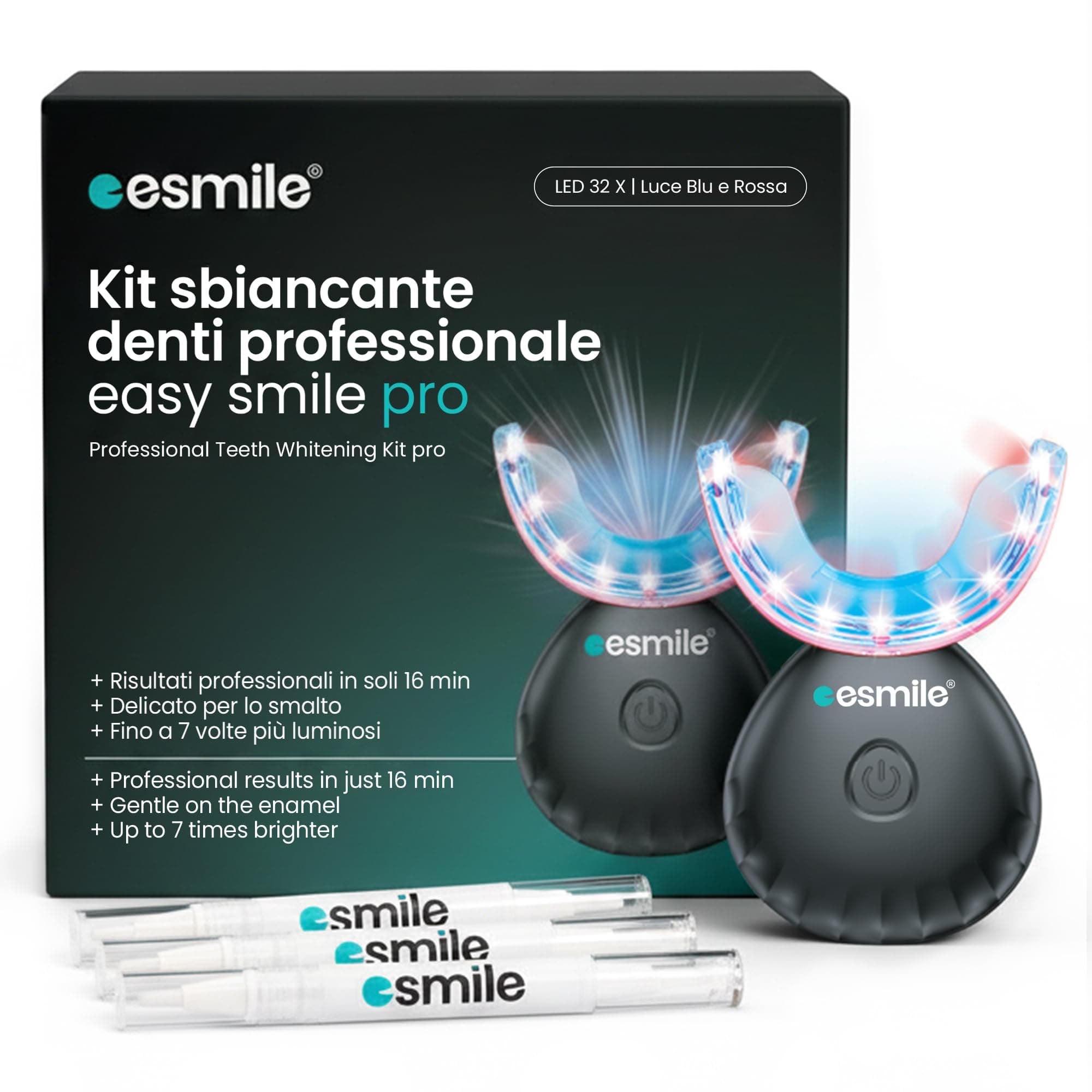 ESMILE - Kit Sbiancante Denti Professionale con Lampada LED - Elimina le Macchie in 16 Minuti - Sicuro per lo Smalto