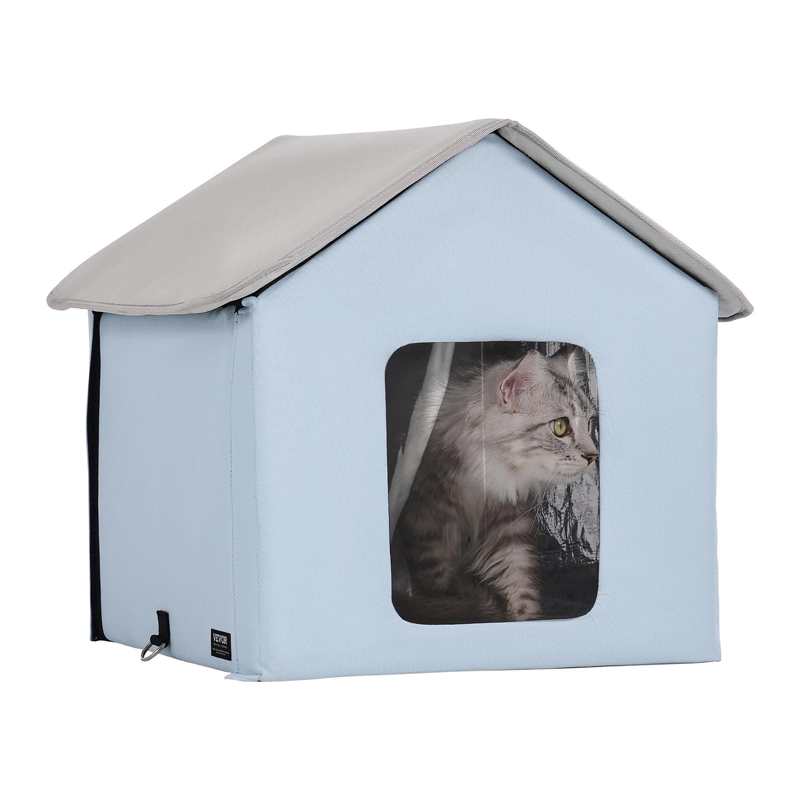 VEVOR Casa para Gatos con Calefacción de 47 x 42 x 47 cm, Refugio para Gatos Plegable Al Aire Libre de Tela Oxford 600D con Almohadilla Térmica, Temperatura Ajustable y Temporizador, Azul (Pequeño)