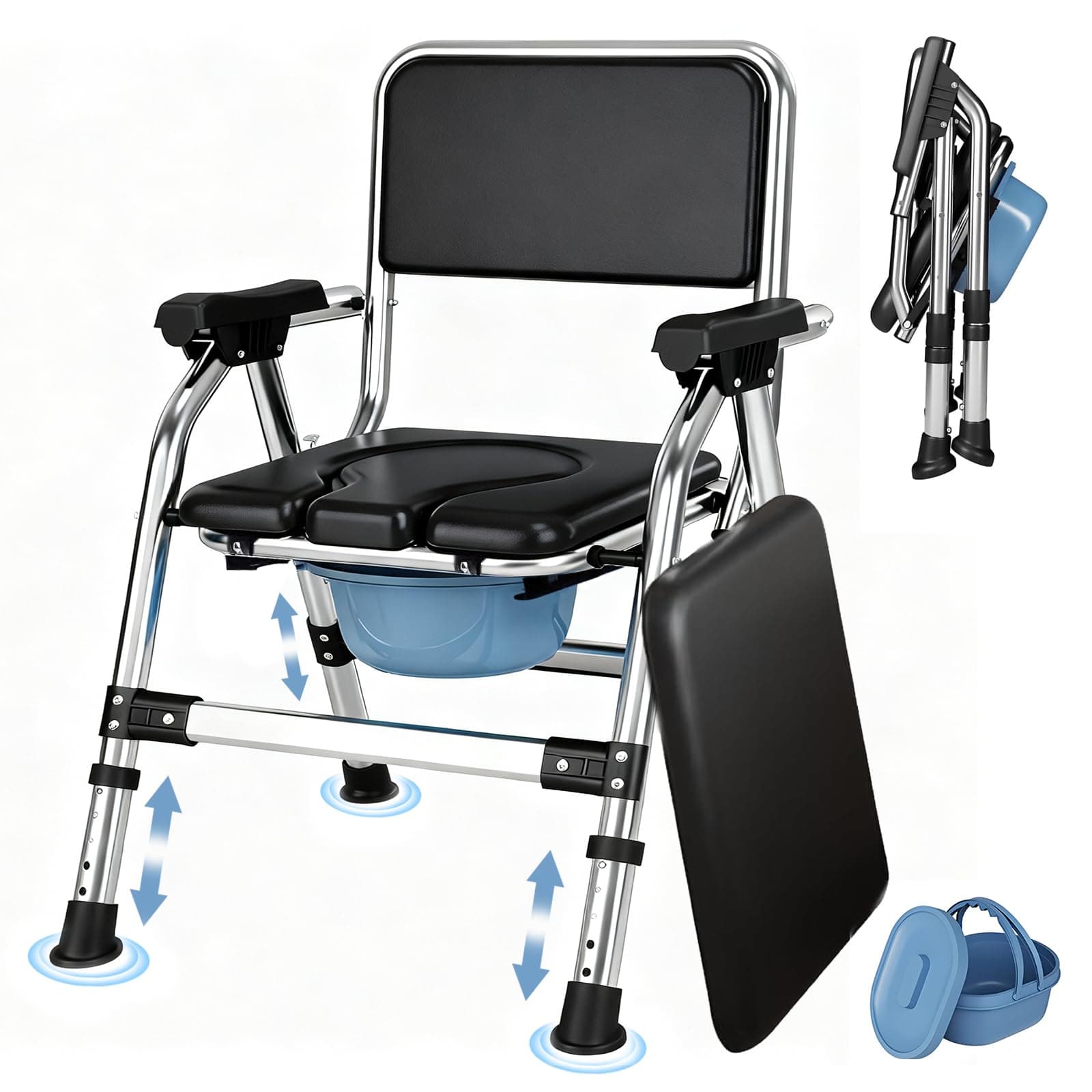 HAIORJUN Chaise Percée Pliante, Chaise Toilette Réglable avec Assise Rembourrée, Toilette Portable avec Seau Amovible et Couvercle pour Chambre et Usage à Domicile