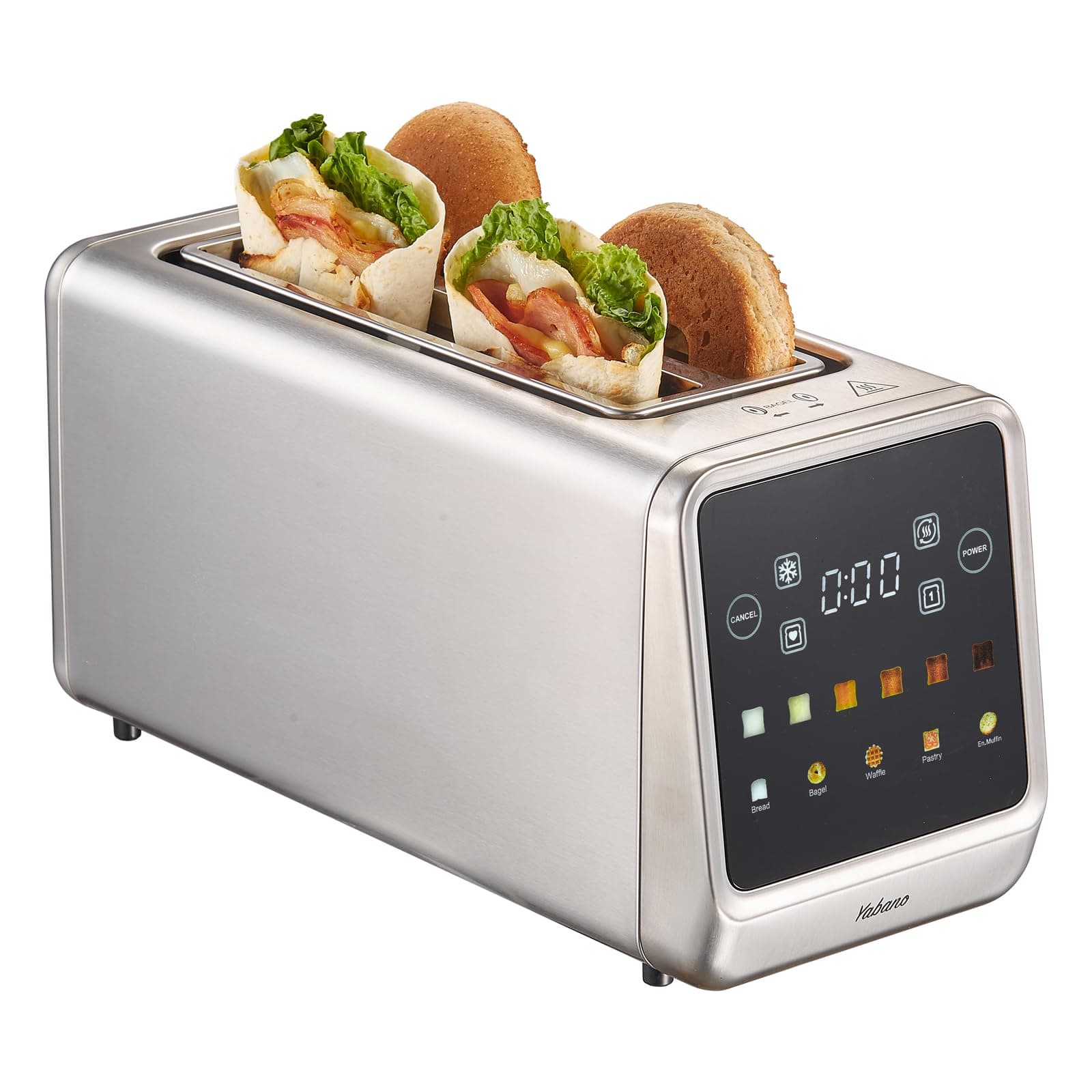 Yabano Grille-Pain 4 Tranches avec Écran Tactile & Fonction Mémoire, Technologie Single-Slice, Minuteur, Fonctions Décongélation & Réchauffage, Grille-Pain Inox avec 6 Niveaux de Brunissage & 5 Progra