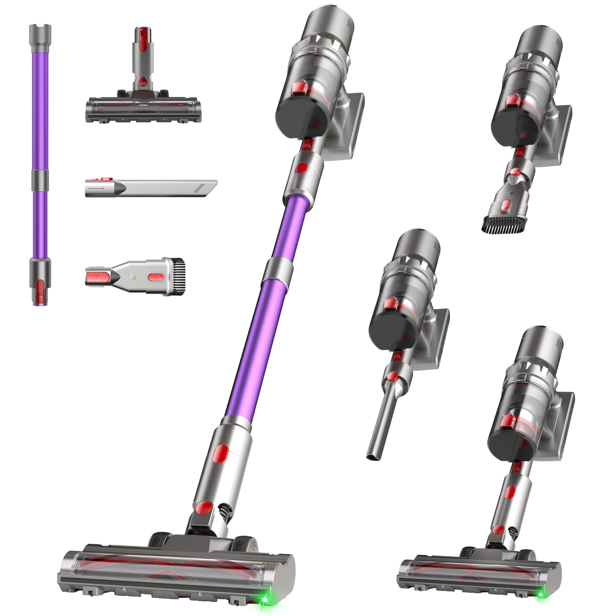 Hearten Aspirateur Balai sans Fil, 70000 Pa/70 Min, Ultra-Silencieux, avec Écran LED, Brosse Anti-Emmêlement en V, Utilisation Simplifiée, Tient Debout, pour Tapis, Sols Durs et Animaux