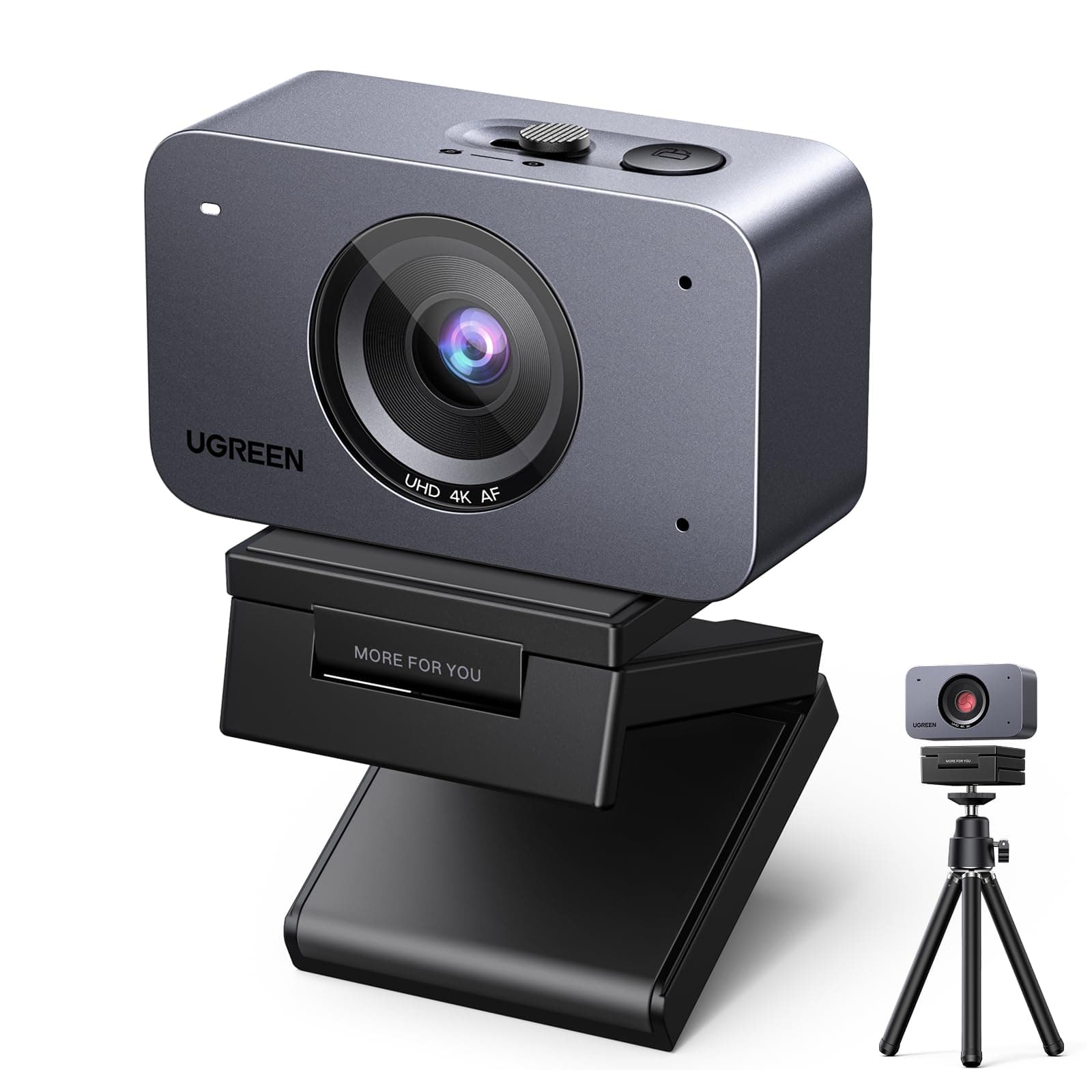 UGREEN FineCam 4K Webcam 30FPS Ultra HD Caméra USB A C PC Autofocus Trépied Métallique Deux Micro Antibruit Face AE Bascule Portrait Paysage pour Windows MacOS Linux Streaming Youtube Skype Appel Zoom