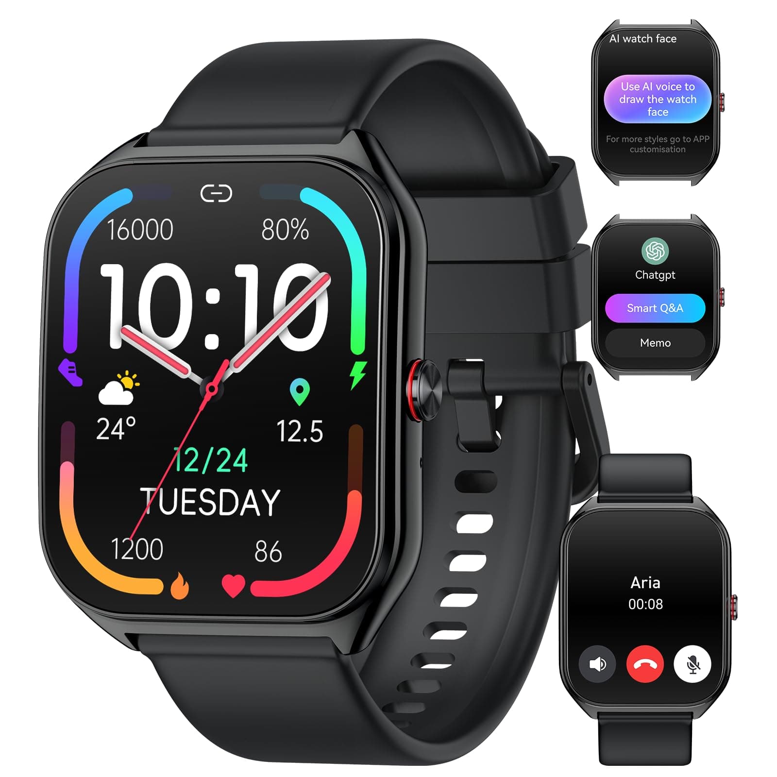 Reloj Inteligente Hombre Mujer, AI Smartwatch 1.96" HD con Batería 1000mAh | ChatGPT-4o AI Reloj Inteligente ,30 Días Espera, 200+ Modos Deportivos, Monitor Salud 24H, IP68, 200+ Esferas Personalizables