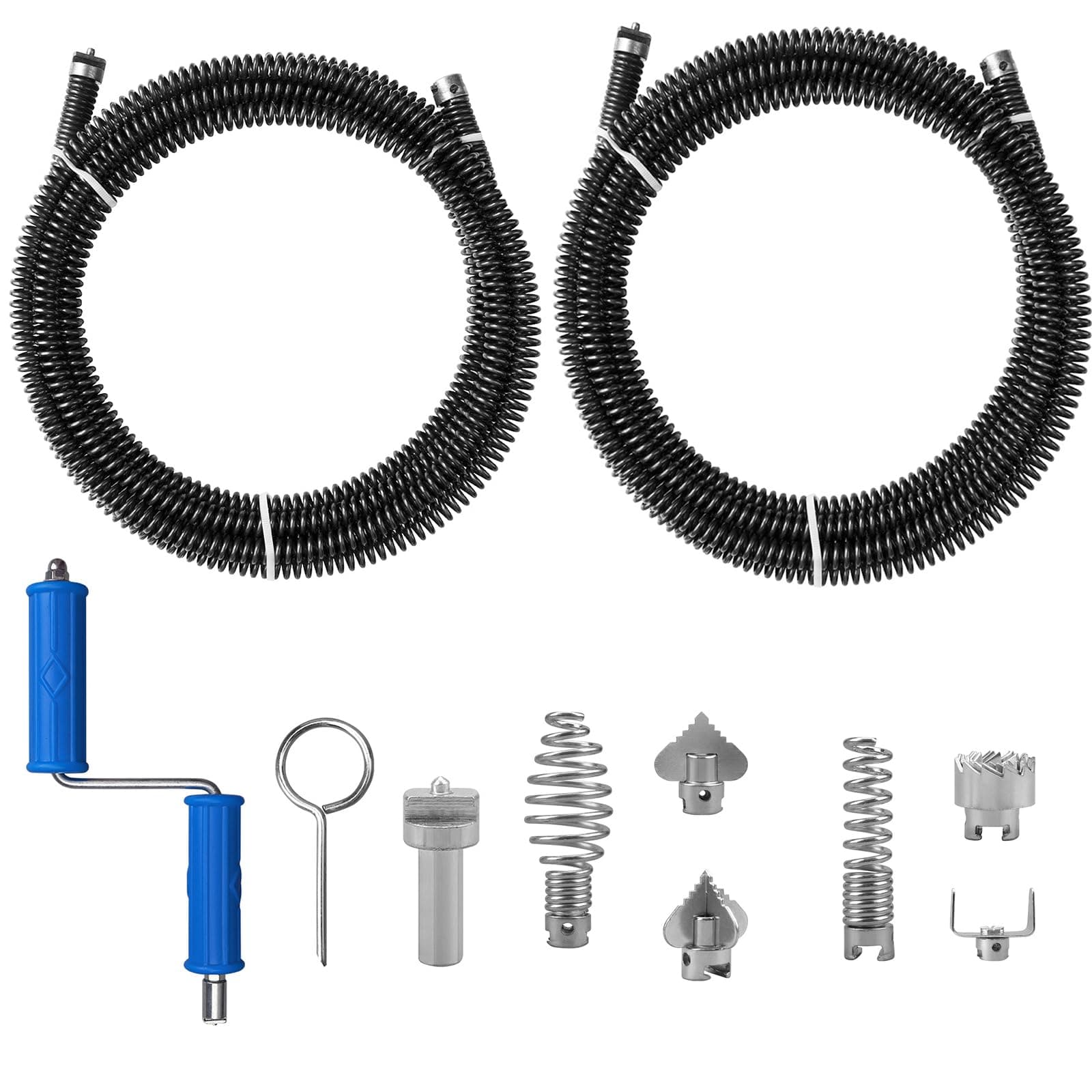 Sonda Sturatubi 2 * 3 metri di spirale, diametro 12 mm, con 6 pezzi di testa di taglio per la pulizia dei tubi e 1 adattatore manuale e 1 adattatore elettrico, Sonda Stura Lavandini e Scarichi