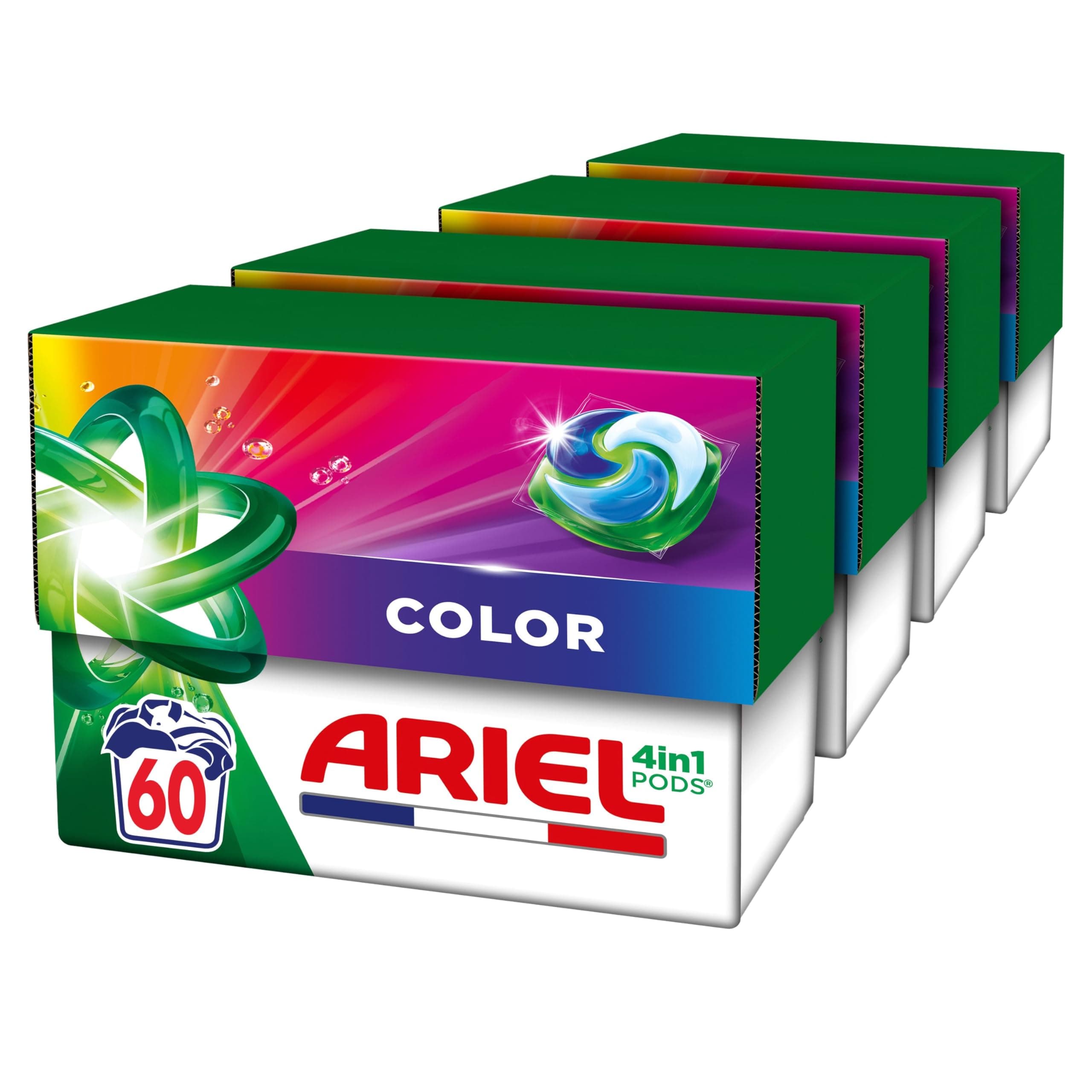 Ariel PODS 4en1 Lessive en capsule Original Couleur x60 | 60 lavages (4x15). Efficace même à froid et cycle court. Fabriqué en France