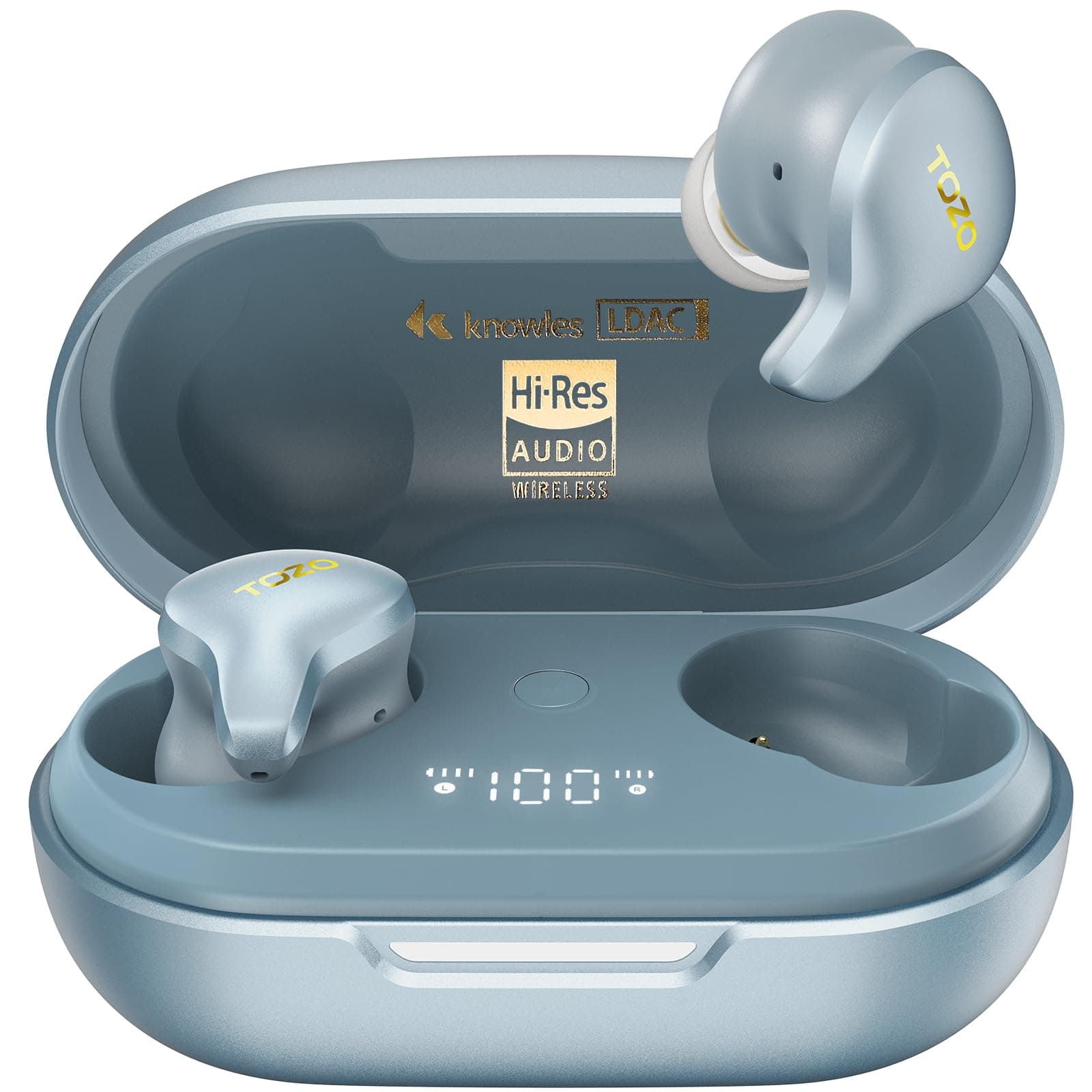 TOZO Golden X1 Auriculares Inalámbricos Bluetooth, ANC 42dB y Sonido Hi-Res | rango 12Hz-44kHz, LDAC, OrigX Pro, driver 12mm+armadura, ENC 6 mic llamadas, 32H autonomía, carga inalámbrica LED IPX6