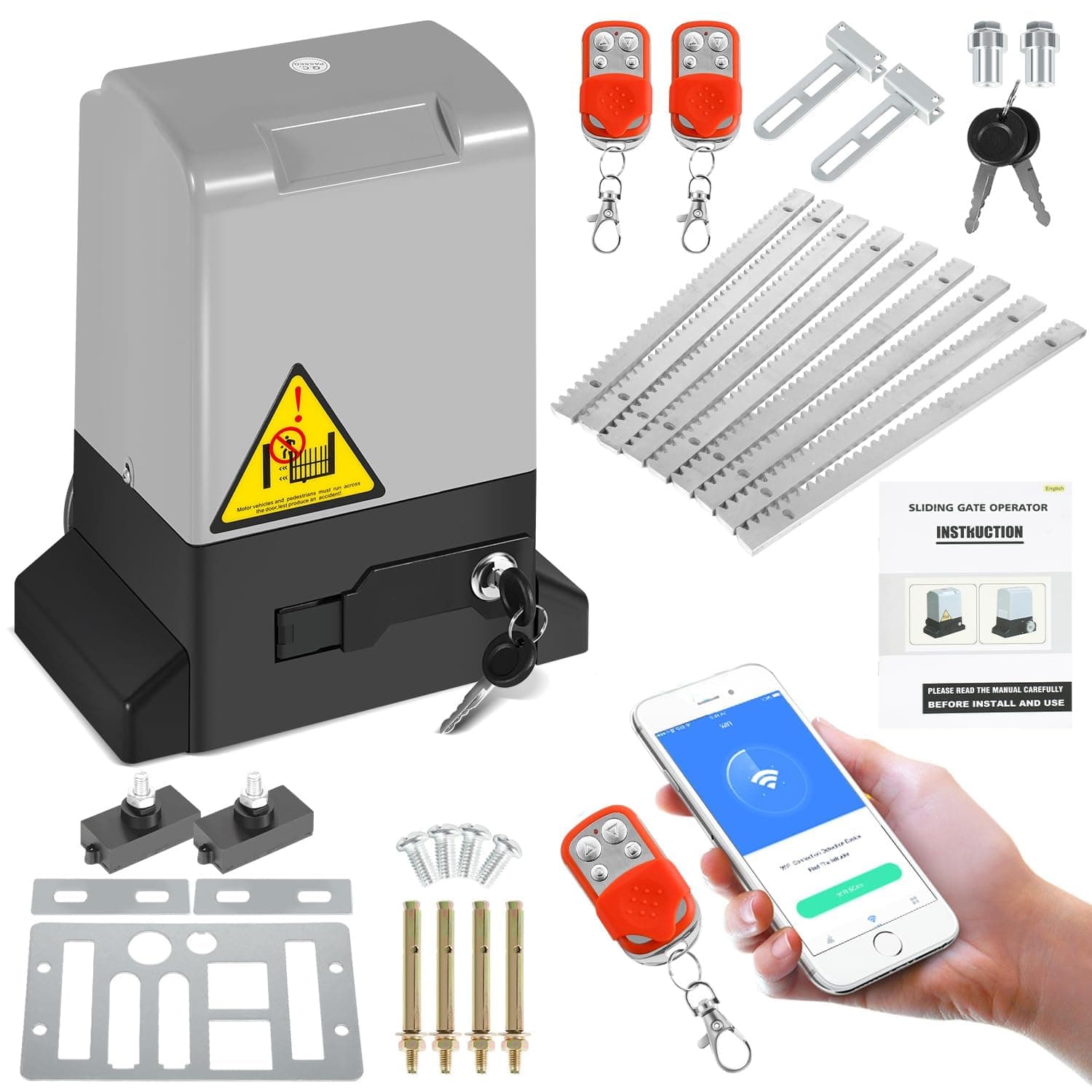 Jaxguom 370W Motorisation Portail Coulissant Ouvre Porte Coulissant max 800KG, Bluetooth WIFI Moteur Électrique de Portail Automatique for Garden, Garage Door