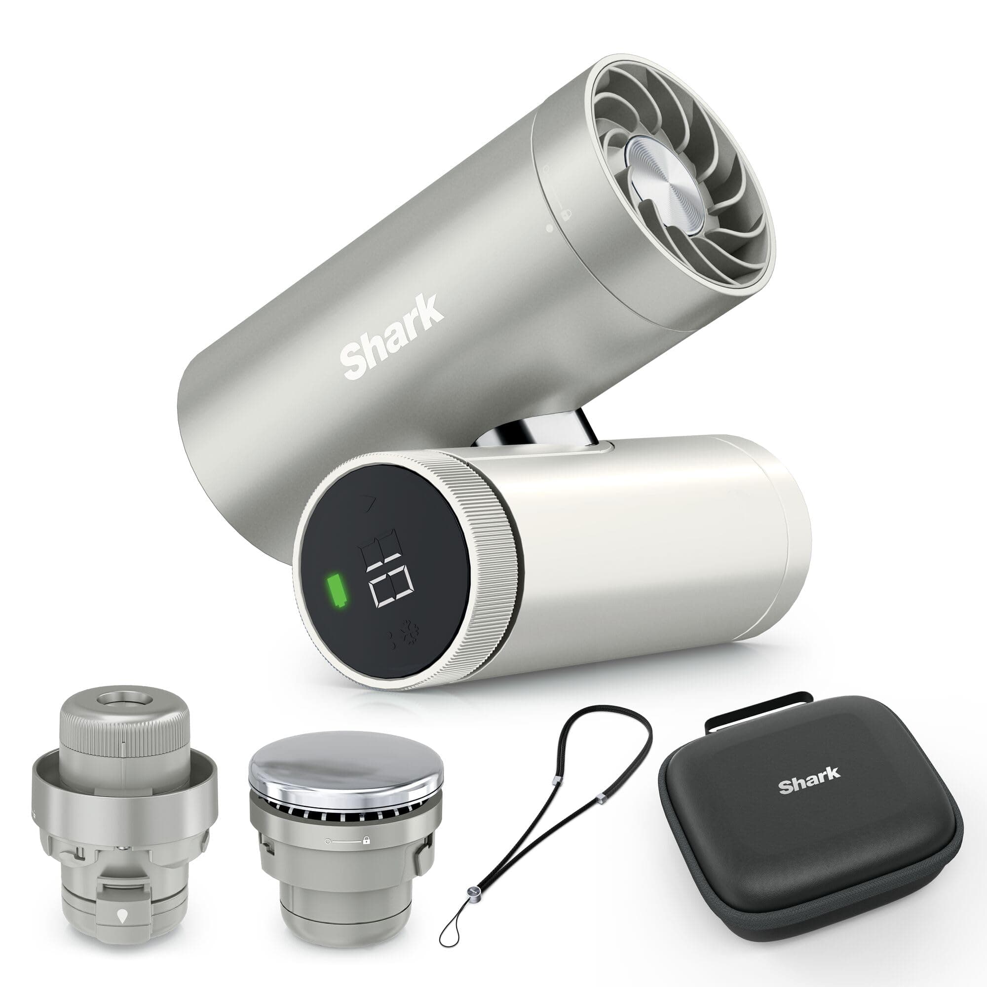Shark ChillPill 3-in-1-Hochgeschwindigkeits-Handventilator-, Sprühnebel- und InstaChill-System Paket mit Reise-Etui, mit 3 Kühlaufsätzen, reisefreundliches Design, Cloud FA021EU