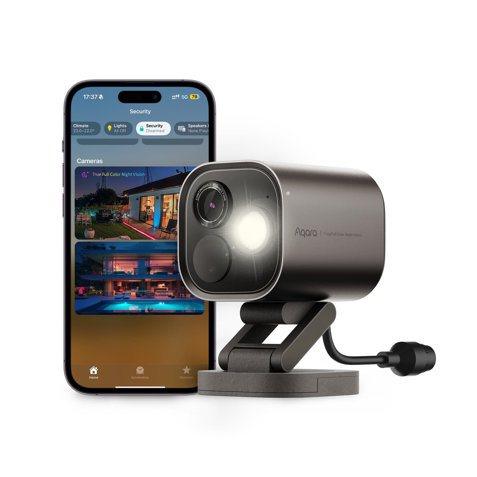 Aqara 4MP Esterna Camera Hub G5 Pro PoE, Visione Notturna a Colori Reali Telecamera, HomeKit Secure Video, Thread Border Router, Rilevamento Locale, Thread/Zigbee, Compatibile con Alexa Google, Grigio