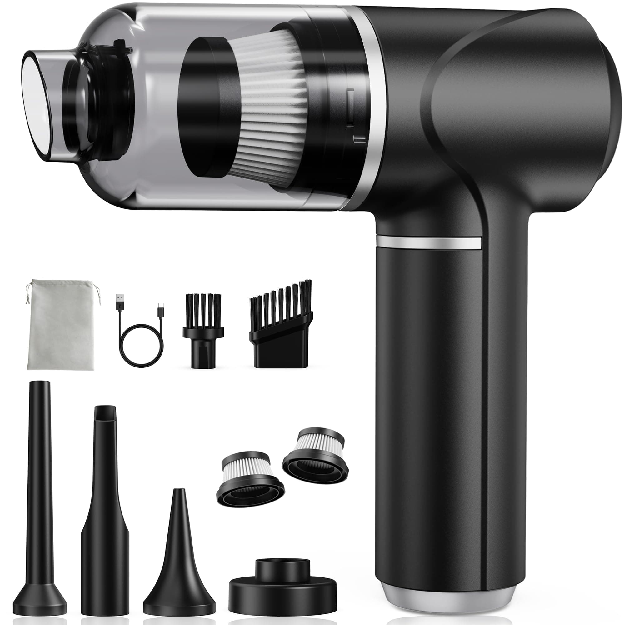 Piarhlie Aspirador de Mano 30kPa - Mini Aspiradora Coche sin Cable Potente Portátil Recargable con Motor sin Escobillas para Coche Oficina Hogar Cocina Pelo de Mascota (Optimizado)