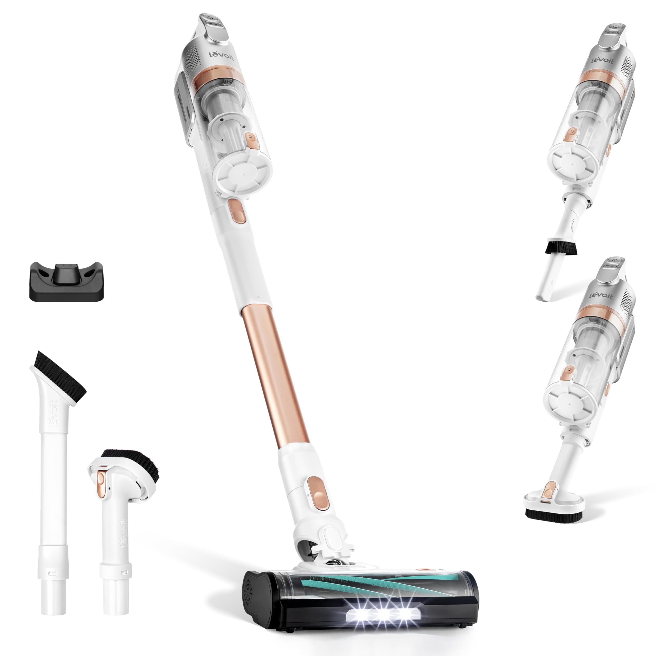 Levoit Aspiradora sin Cable LVAC200, Anti-Enredos, 4 en 1, Ligero, Golden | Antienredos, 3 Modos y hasta 50Min, 99,9% de Filtración, Luz LED, Potente para Pelo de Mascotas, Polvo, Suelos Duros