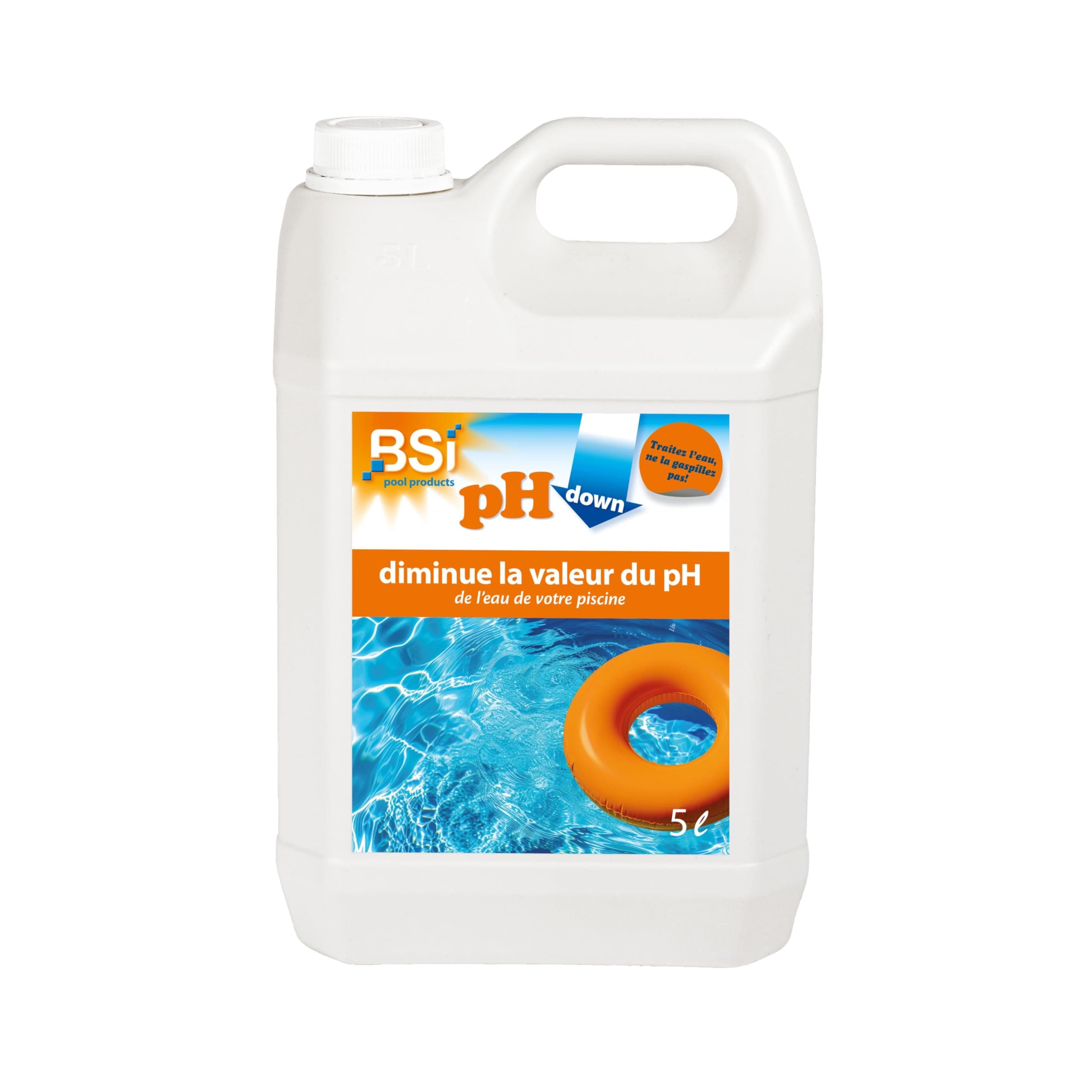 BSI - pH Moins - Liquide - Pour Diminuer Et Stabiliser Le Potentiel Hydrogène De l'Eau - Idéal En Piscine Et Spa - Retrouvez Une Baignade Agréable - 5L, Bleu