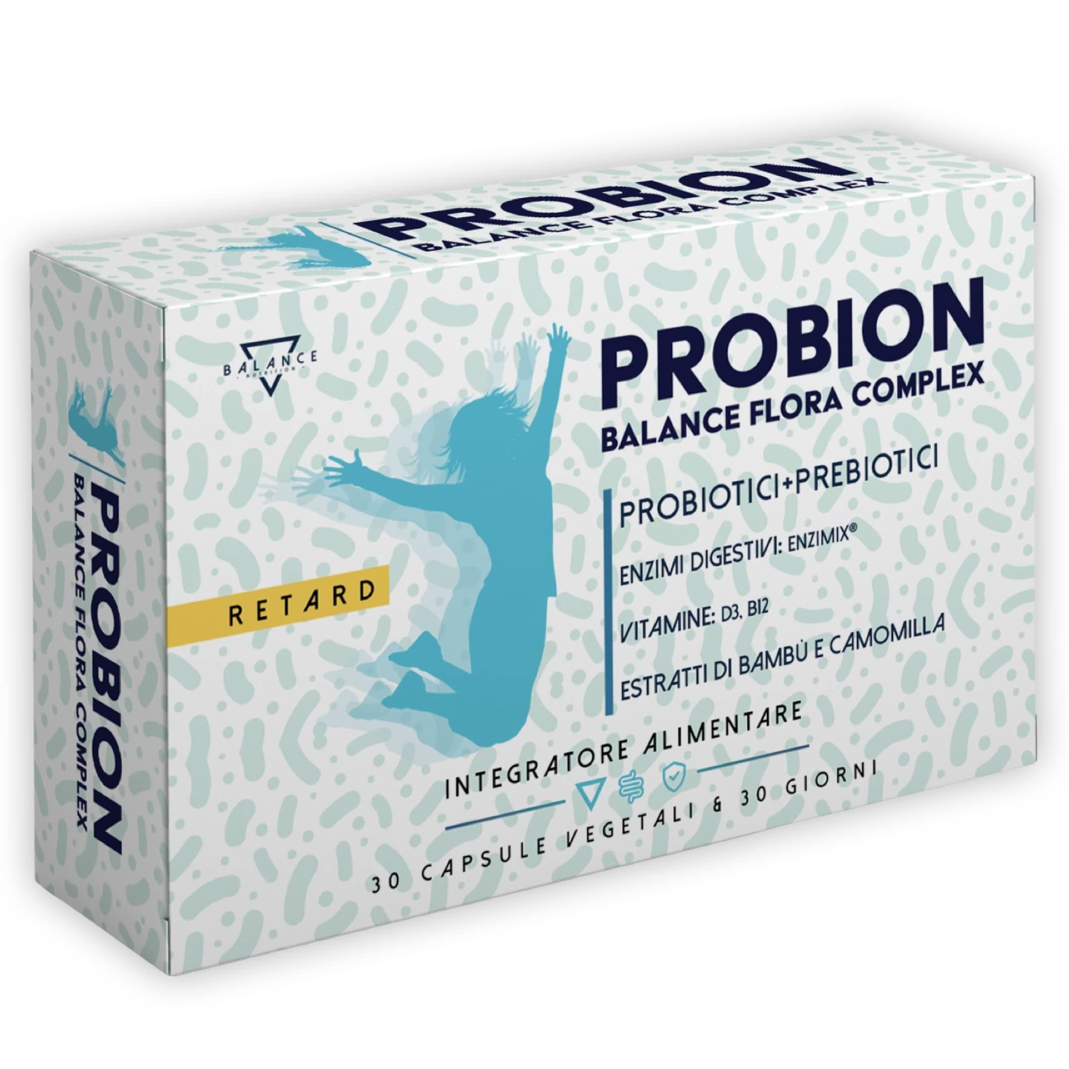 PROBION® | Probiotici per intestino | Fermenti Lattici Probiotici | Probiotici e Prebiotici | 40 mld CFU | Enzimi Digestivi, Vitamine, Bambù e Camomilla contro gas intestinali | 30 cps
