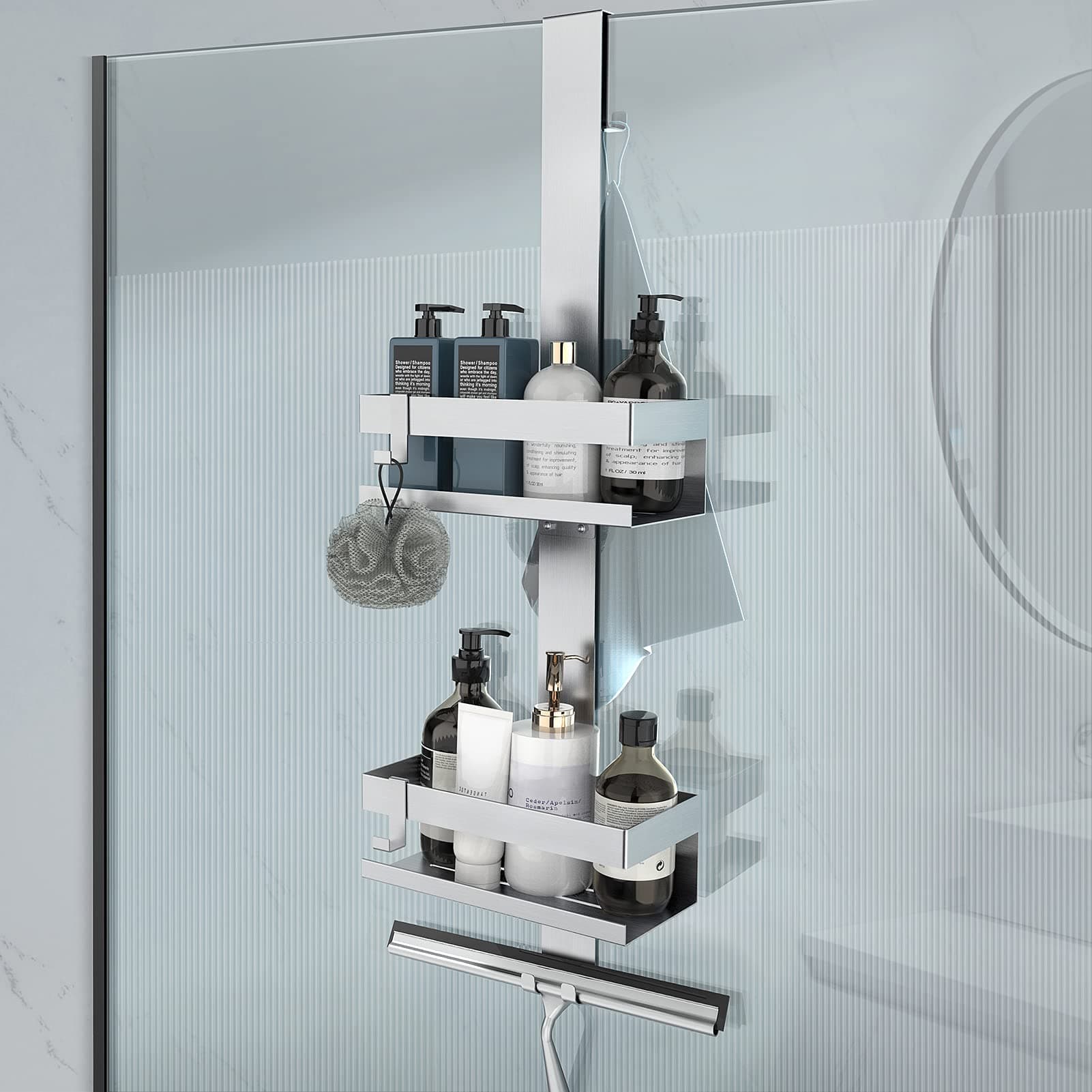 UUlioyer Mensola Doccia da Appendere, SUS304 Acciaio Inox, Argento | Porta Bagnoschiuma da Doccia da Appendere al Porte Doccia in Vetro
