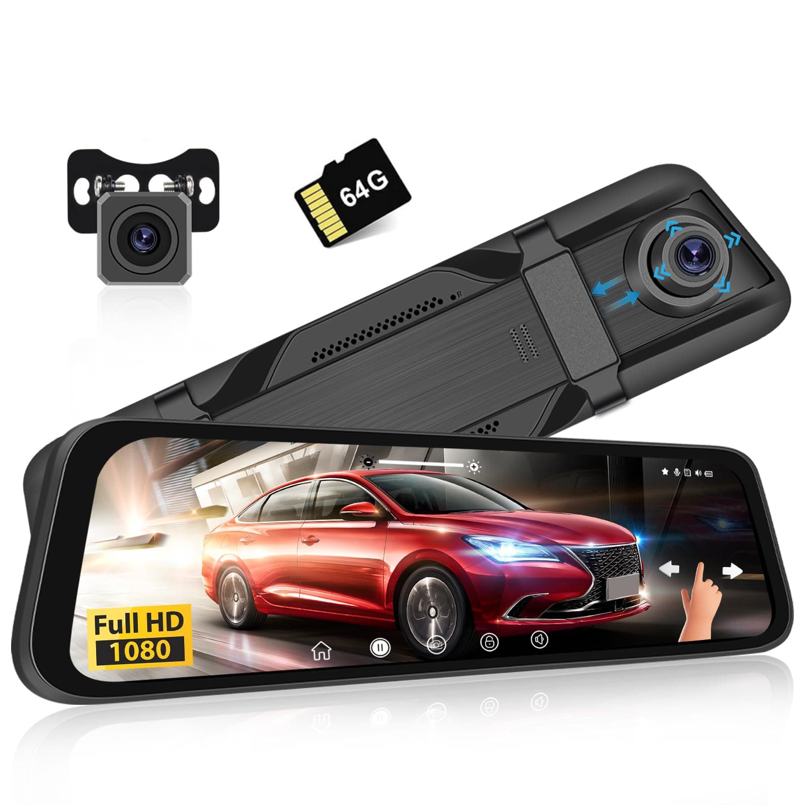 Realdio Dashcam Rétroviseur 1080P Avant et Arrière, Écran 9,7 Pouces | Caméra Embarquée pour Enregistrer les Trajets, Renforcer la Visibilité et Faciliter les Manœuvres Quotidiennes en Voiture